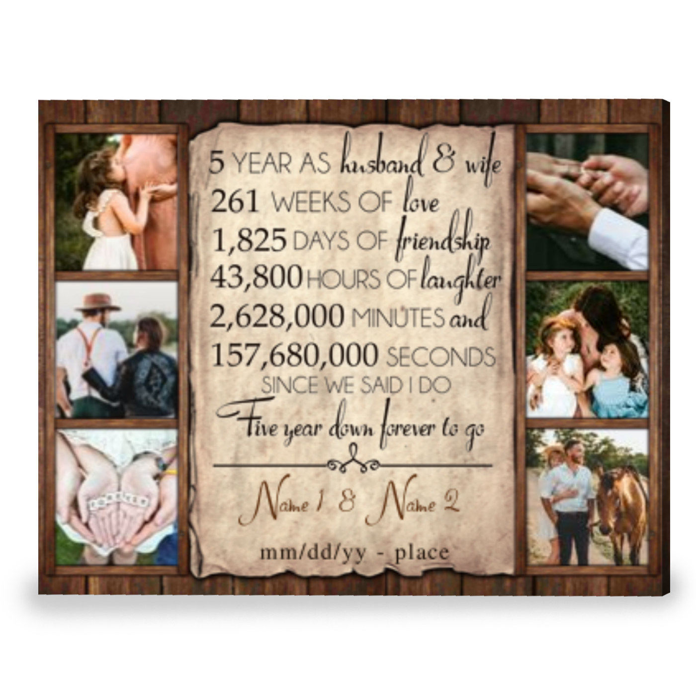 Personalized Gift For 5th Wedding Anniversary Best Gift For Couple Canvas Print