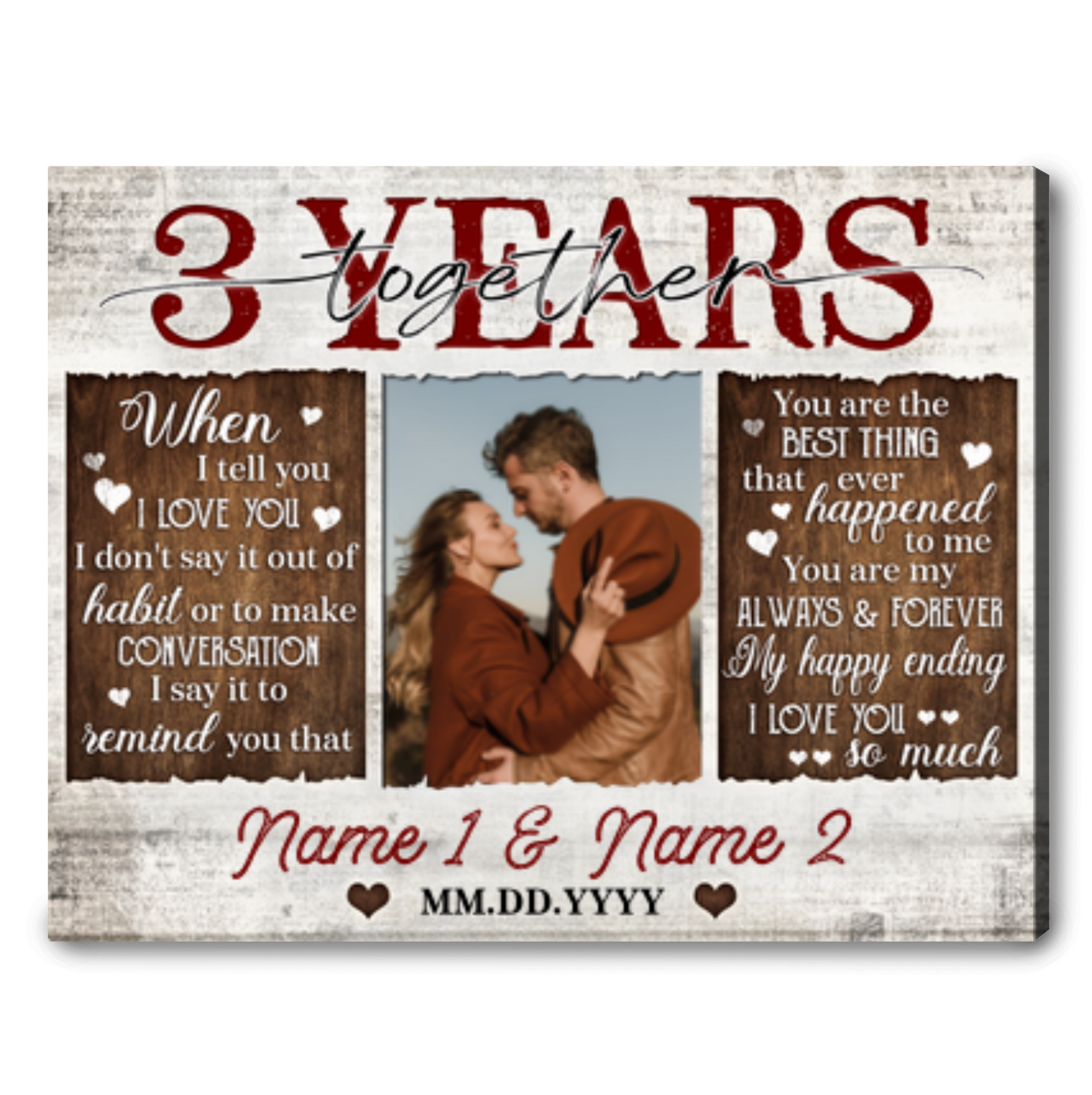 Unique 3 Years Anniversary Gift Custom 3 Years Together Photo Canvas Print