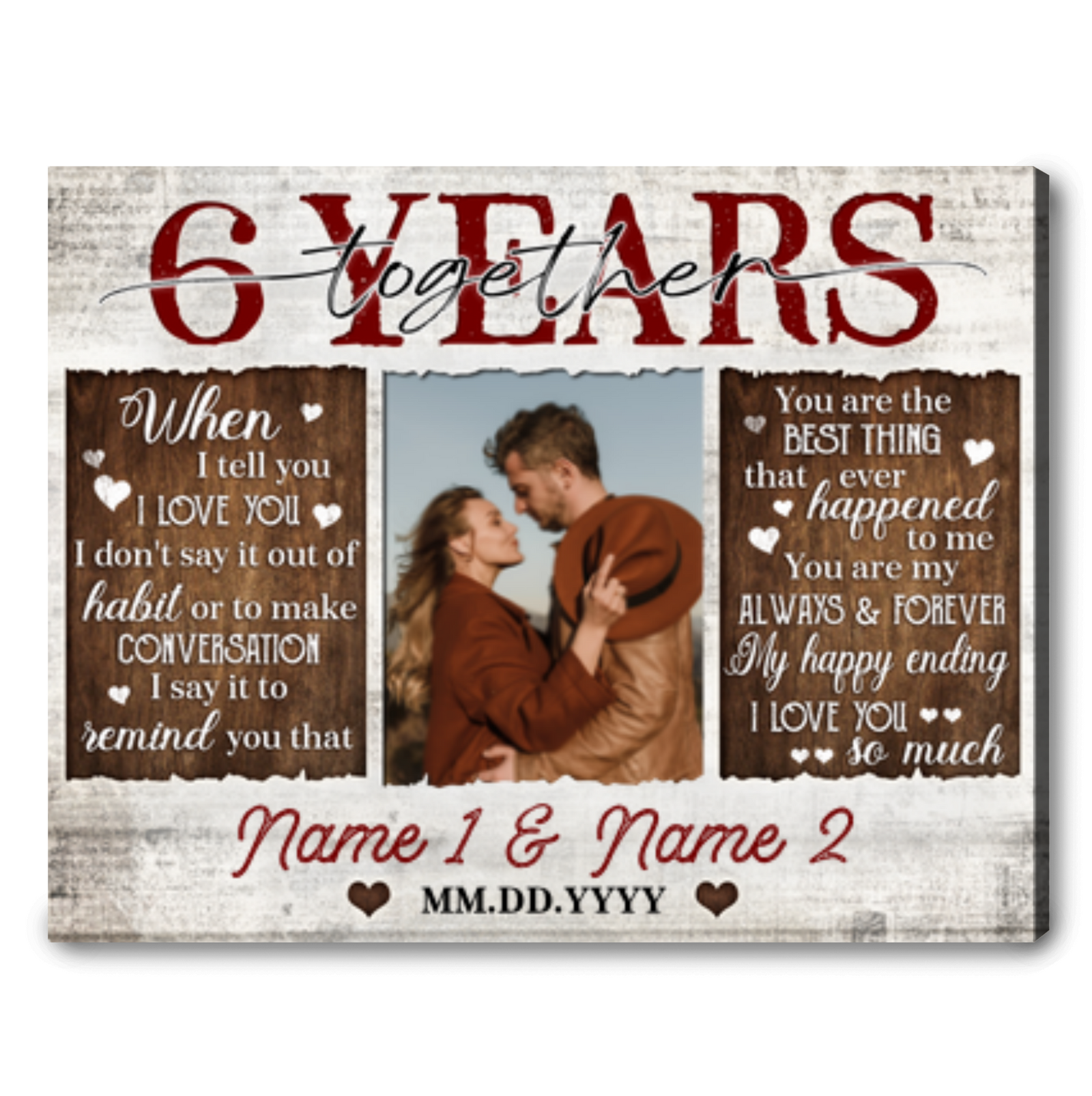 Unique 6 Years Anniversary Gift Custom 6 Years Together Photo Canvas Print