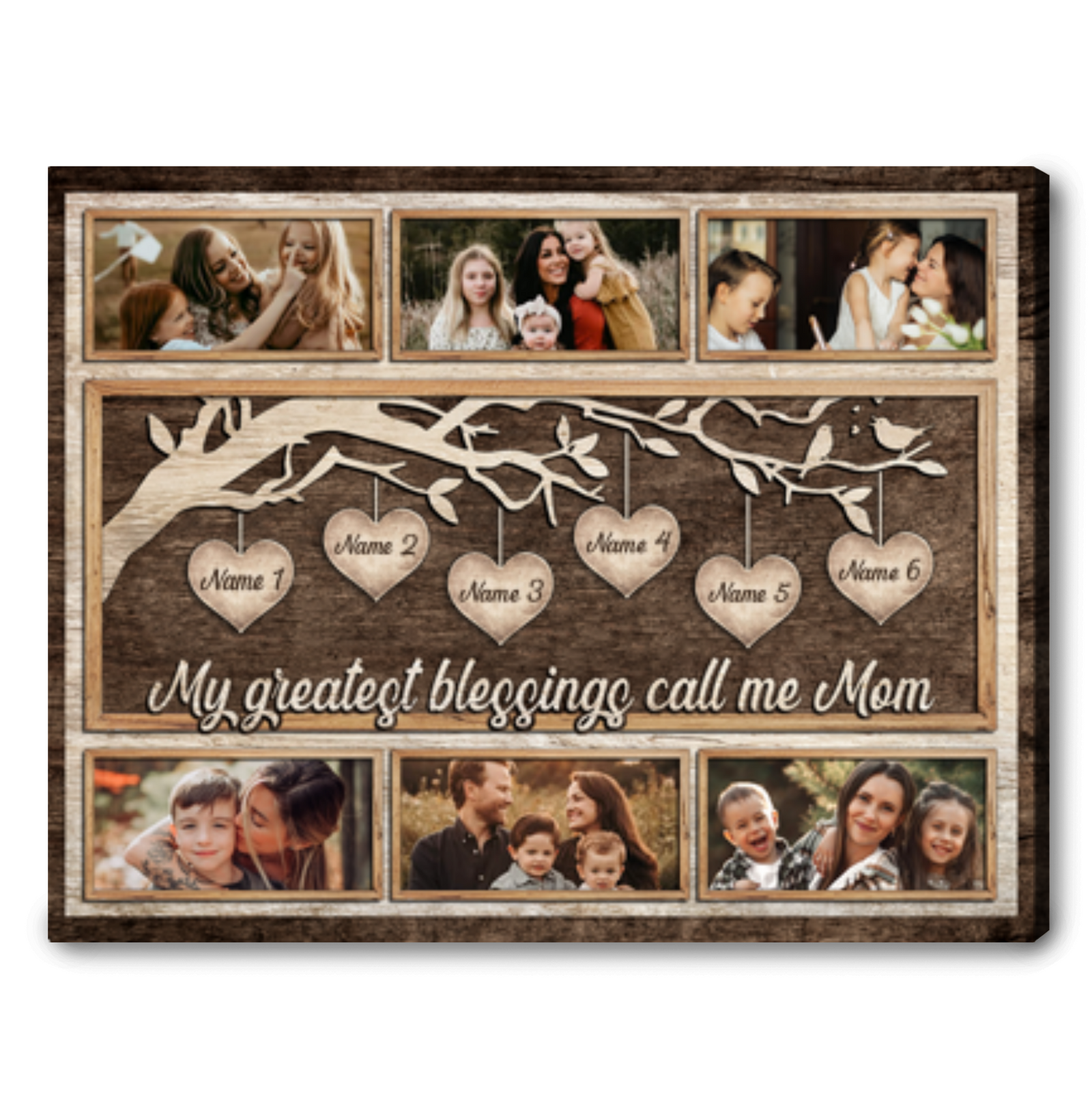 My Greatest Blessings - Family Tree Photo Personalized Canvas with Custom Name Gifts For Mom