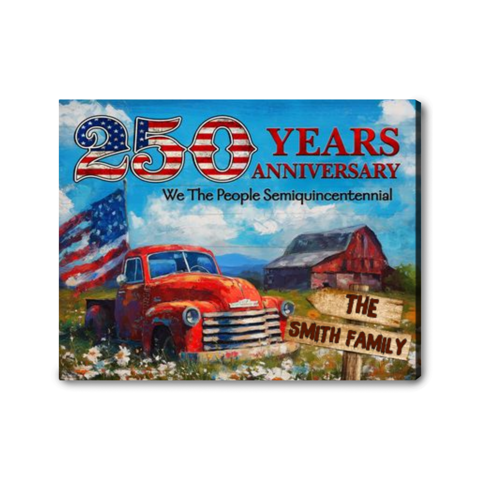 Personalized Family Name Patriotic Canvas - 250 Years Anniversary Gift Independence Day