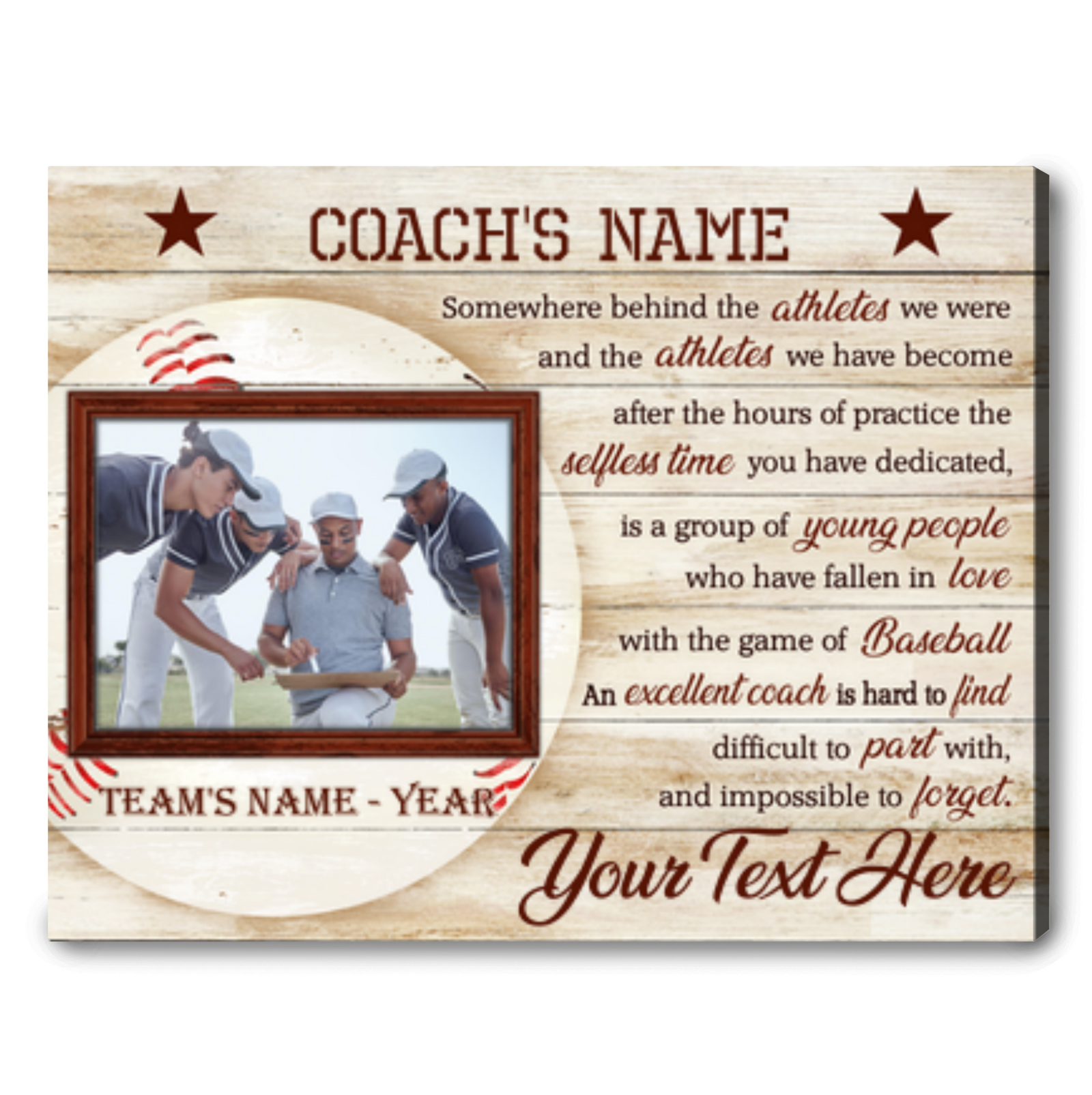 Custom Photo Baseball Coach Canvas Wall Art Thank You Coach Appreciation Gift