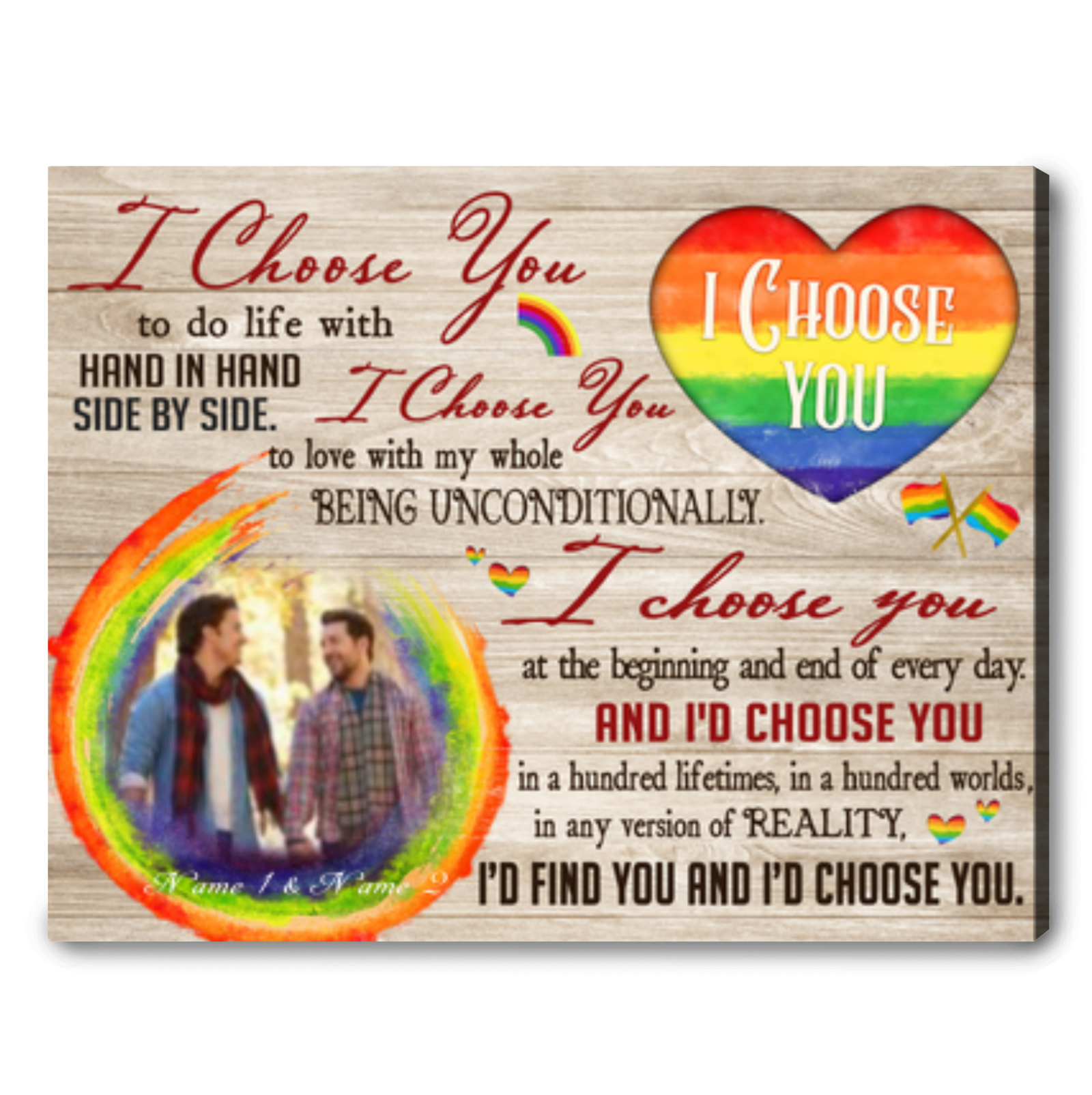 Custom Canvas Print Wall Art LGBT Couple I Choose You Personalized Canvas Print