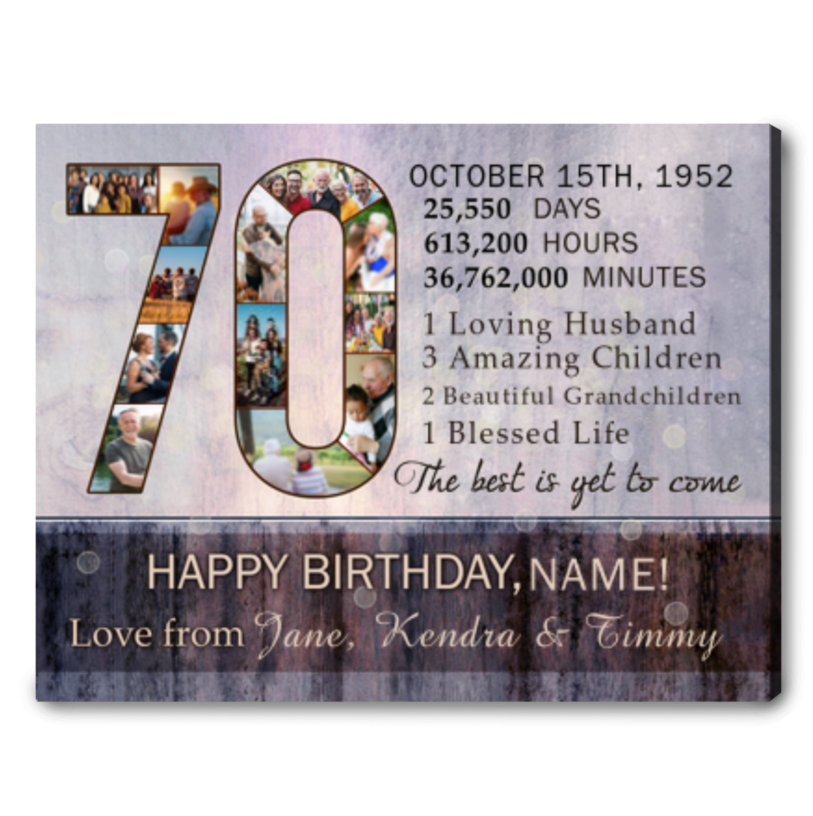 Special 70th Birthday Gifts For Men Gifts For Him Custom Photo Canvas Collage
