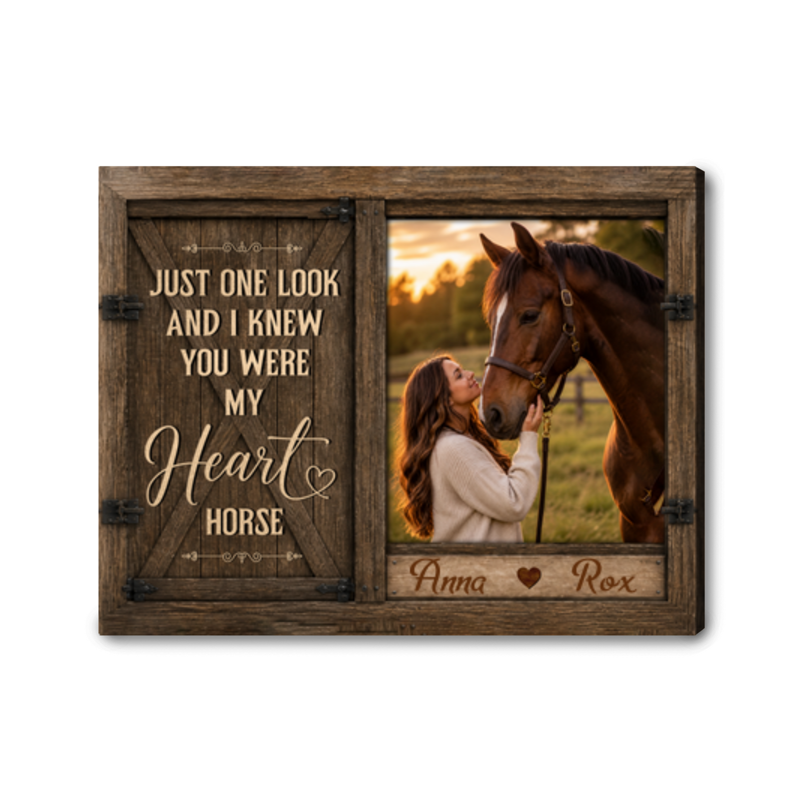 Personalized Horse Photo Canvas Custom Name Rustic Barn Door Design Gift For Horse Lovers