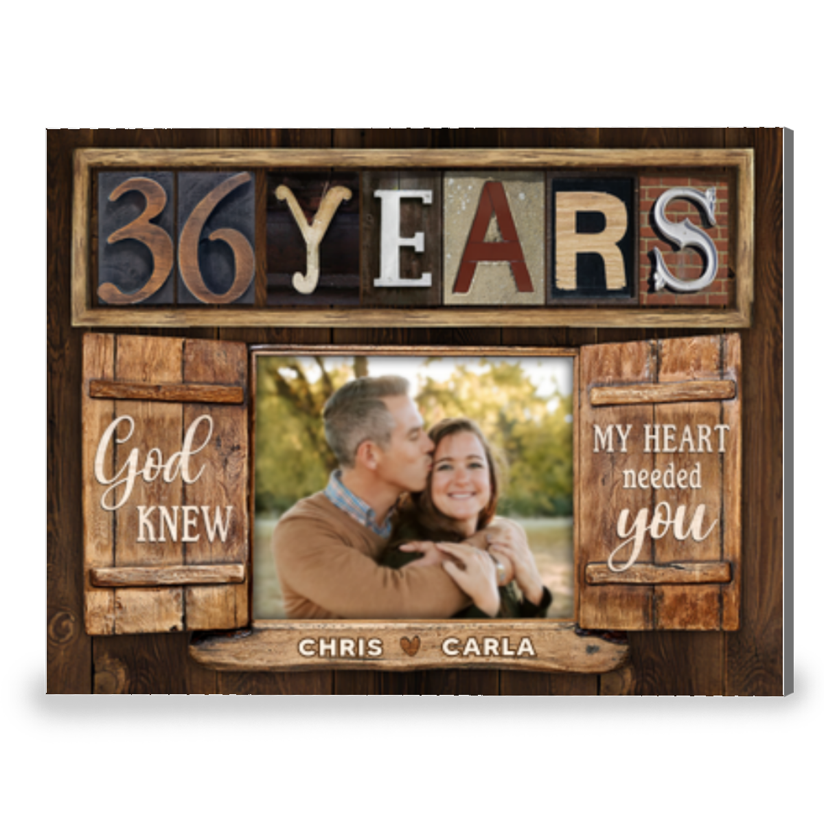 Loving 36 Years Anniversary Gift Window Frame Personalized Canvas Photo Print For Couple