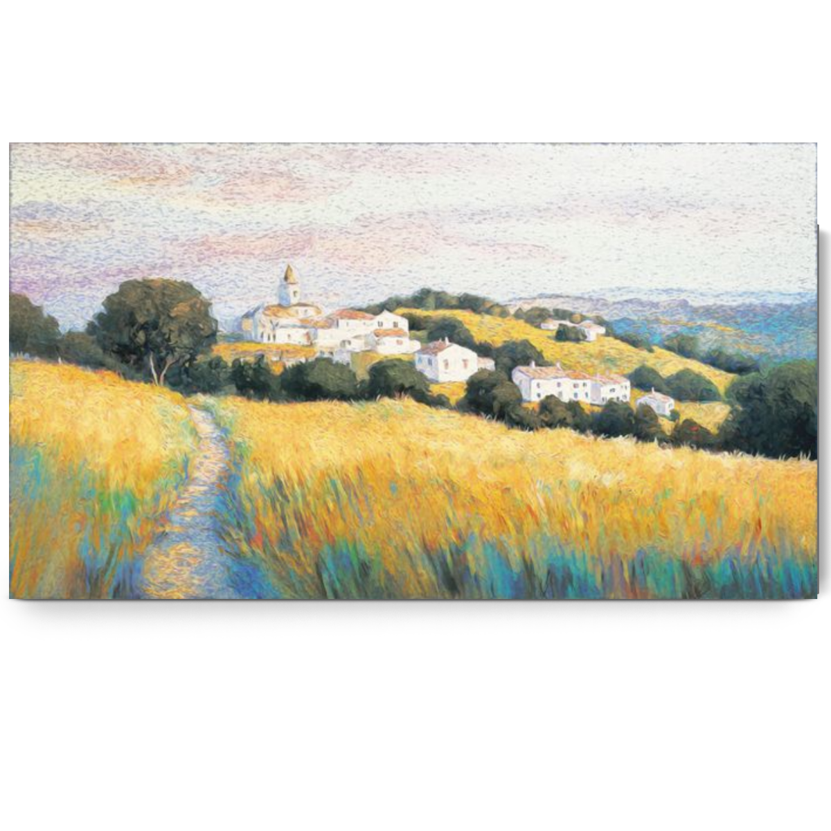 Golden Valley at Dusk - Gustave Loiseau Inspired Abstract Landscape Oil Painting Canvas Wall Art for Living Room & Bedroom Decor