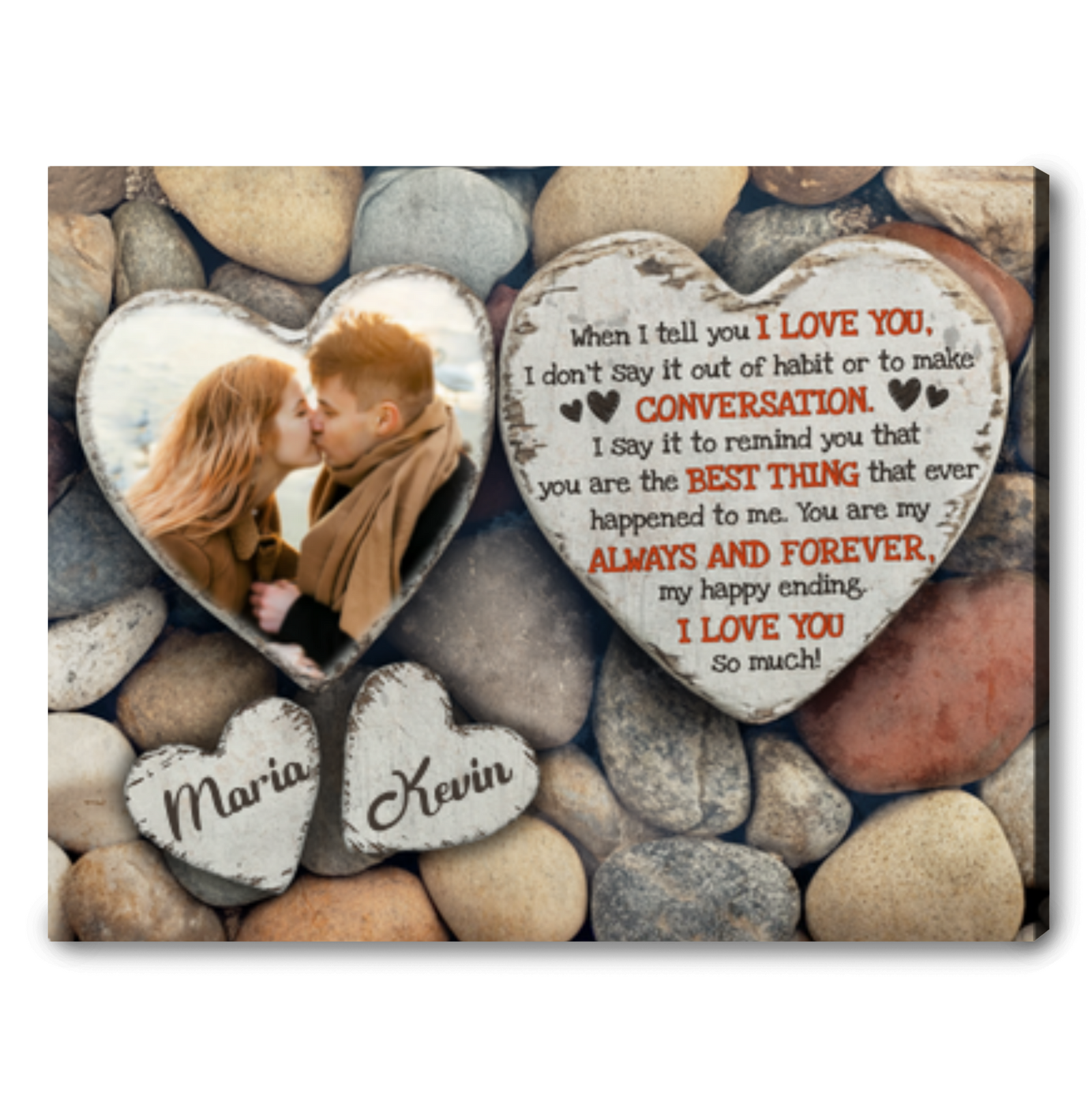 When I Tell You I Love You - Anniversary Gift Heart-Shaped Stone Background Canvas Print