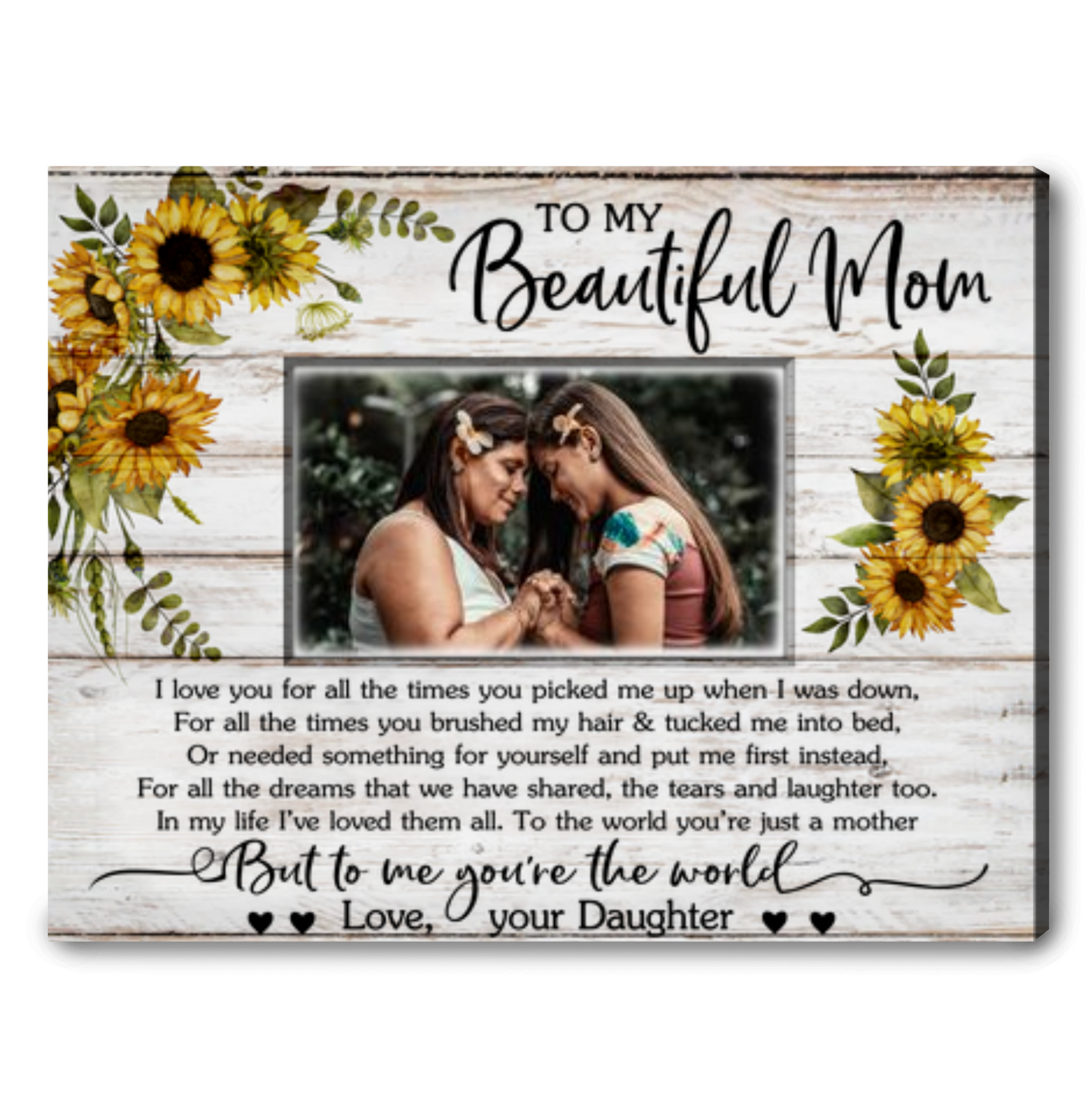 Custom Photo Gift For Mom From Daughter With Sweet Message Canvas Wall Art