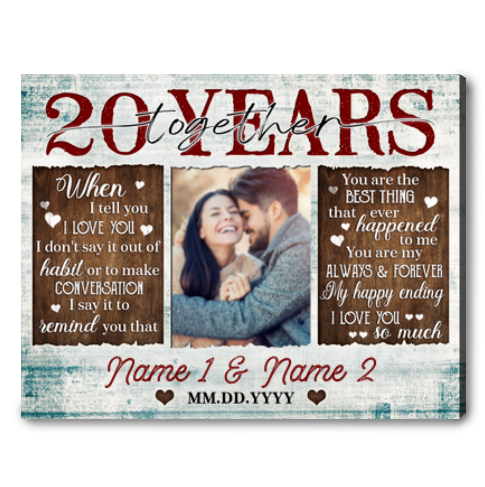 Unique 20 Years Anniversary Gift Custom 20 Years Together Photo Canvas Print
