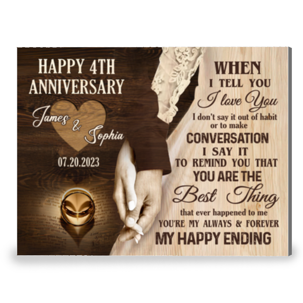 Happy 4th Wedding Anniversary Canvas Print Meaningful Gift For Couple