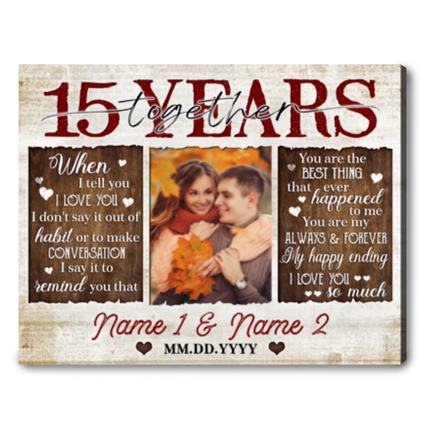 Unique 15 Years Anniversary Gift Custom 15 Years Together Photo Canvas Print