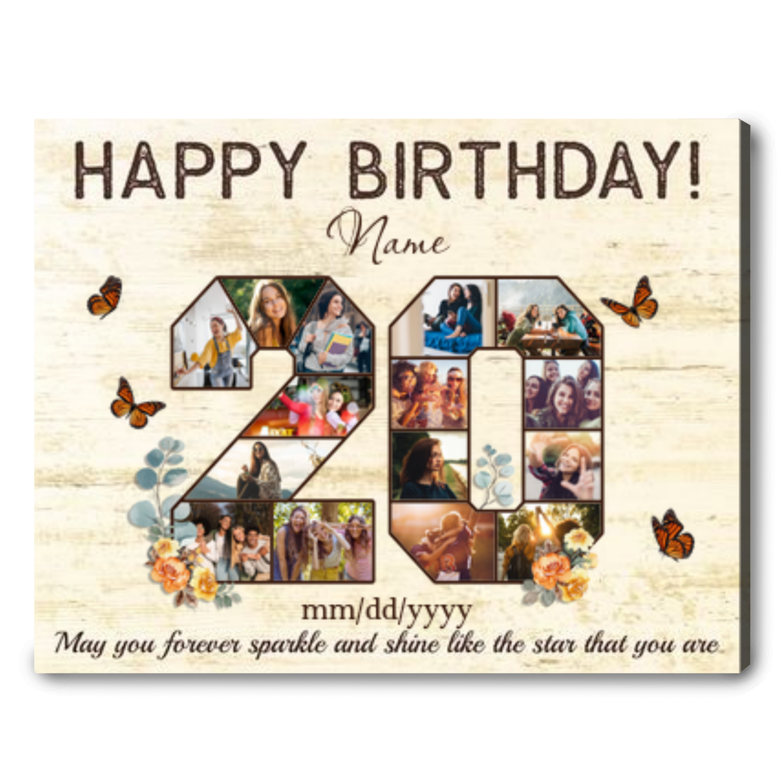 Personalized 20th Birthday Gift Idea Photo Canvas Print For 20th Birthday