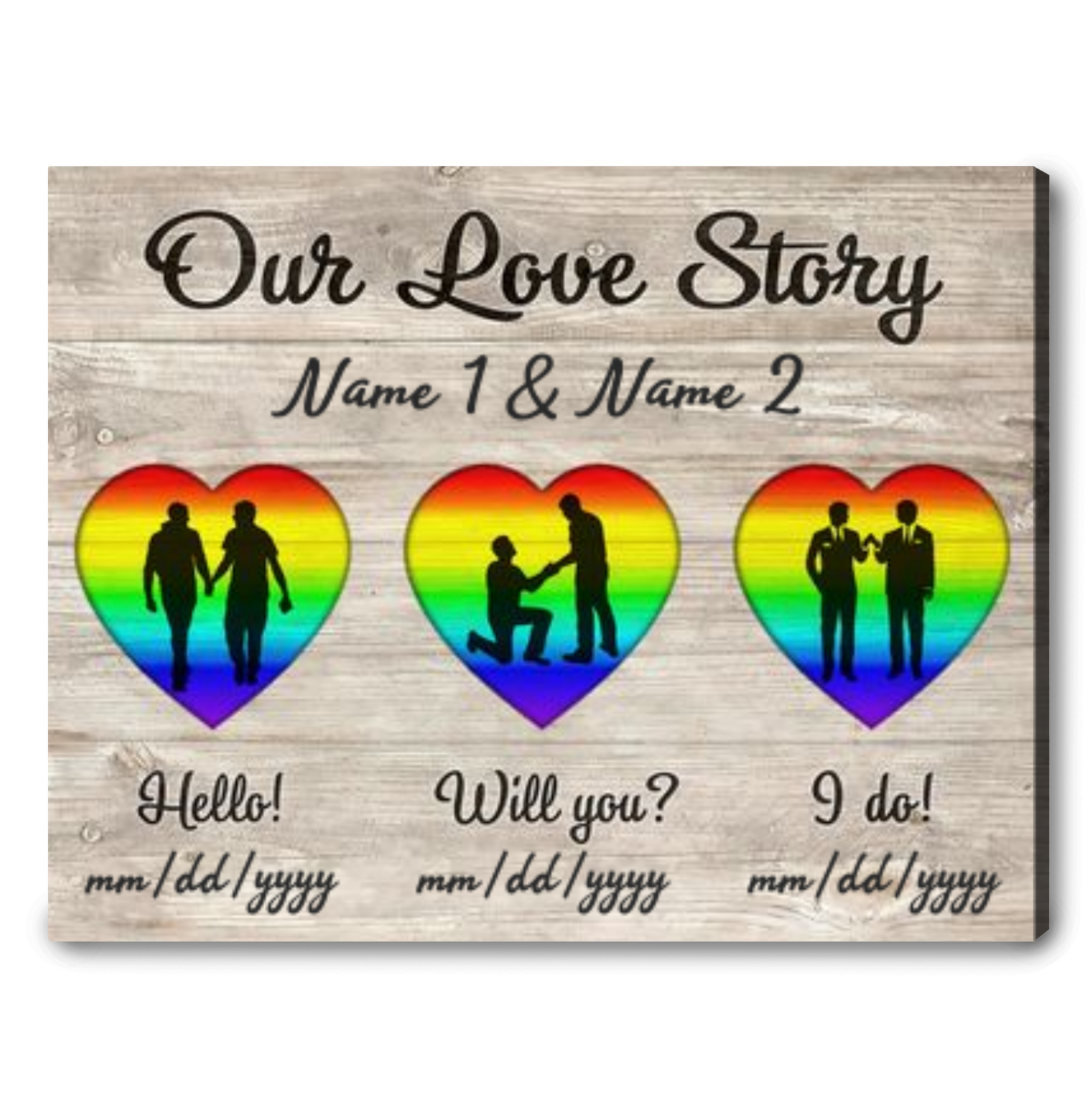 Personalized LGBT Gay Couple Gift For LGBTQ+ Pride Canvas Rainbow Couple