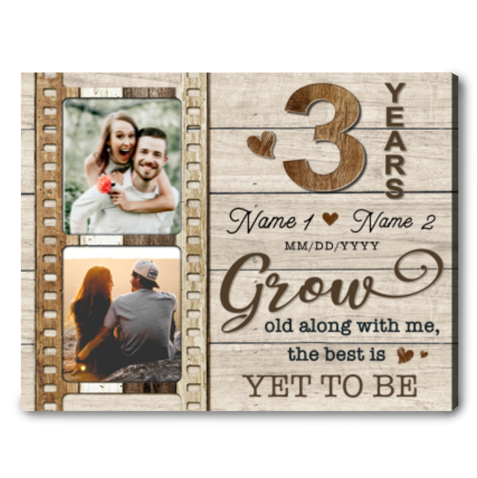 3rd Wedding Anniversary Gift For Wife Custom 3rd Anniversary Gift Personalized Anniversary Canvas Print