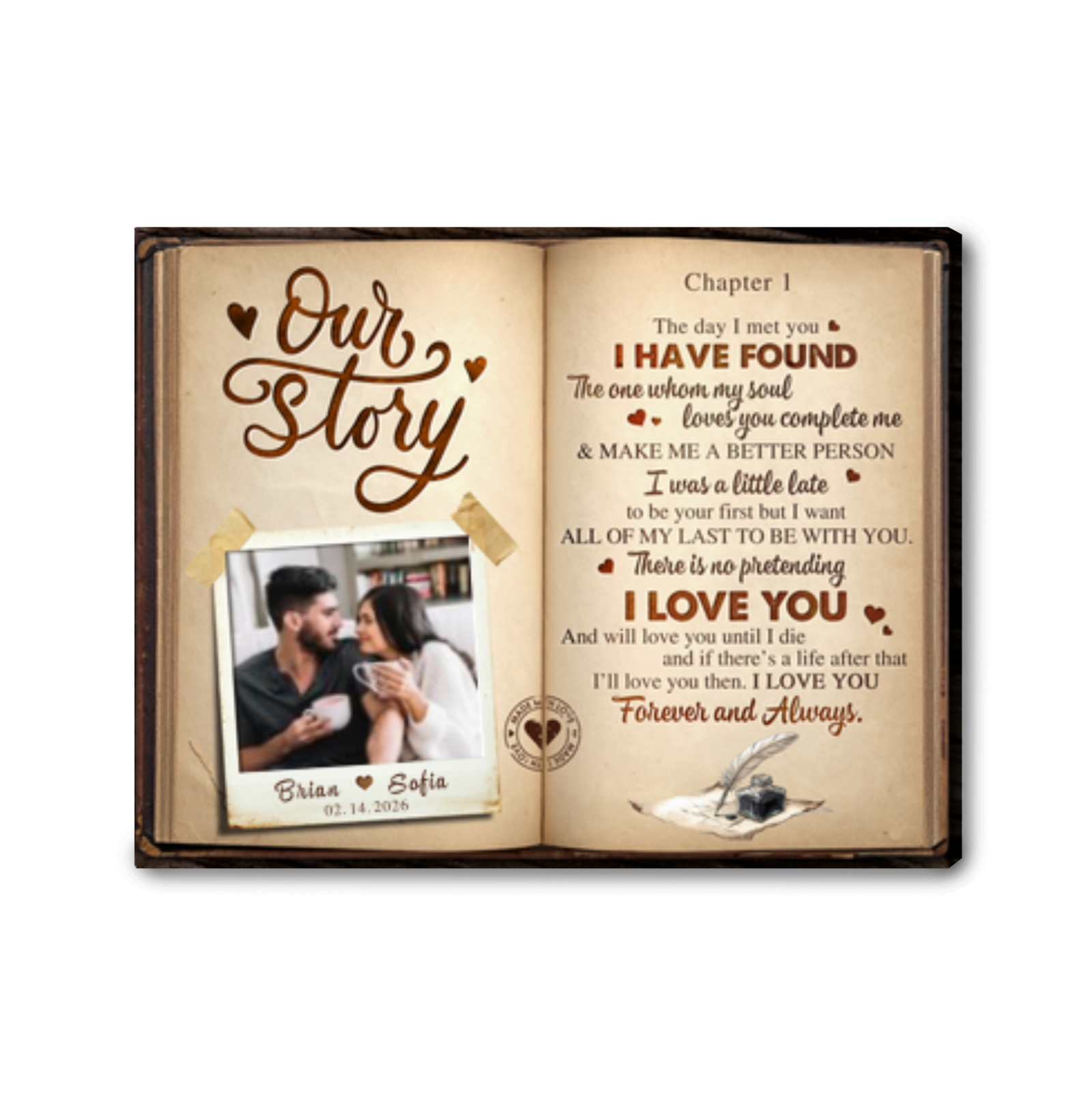 Personalized Couple Story Book Canvas – Rustic Love Memory Wall Art