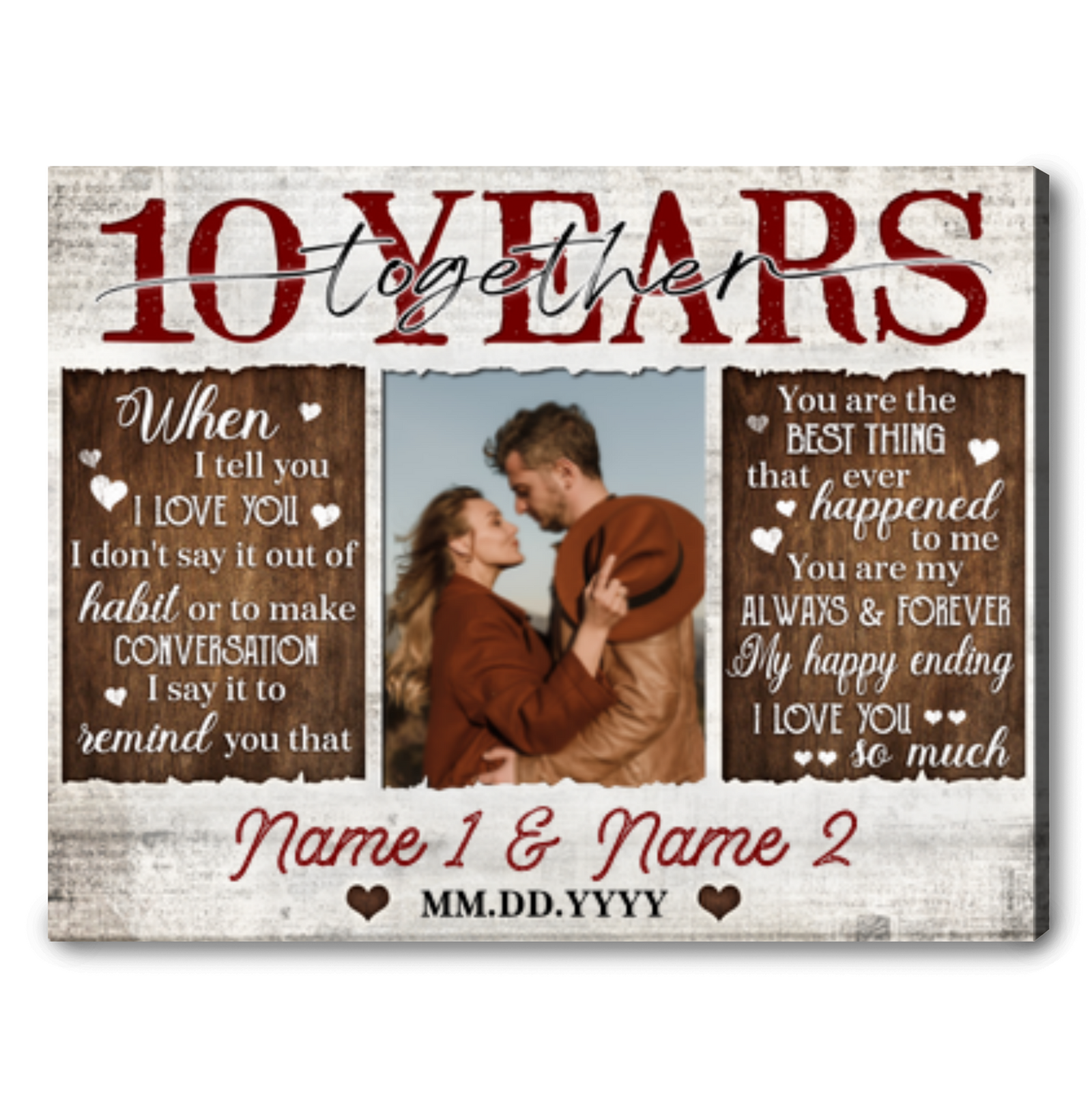 Unique 10 Years Anniversary Gift Custom 10 Years Together Photo Canvas Print