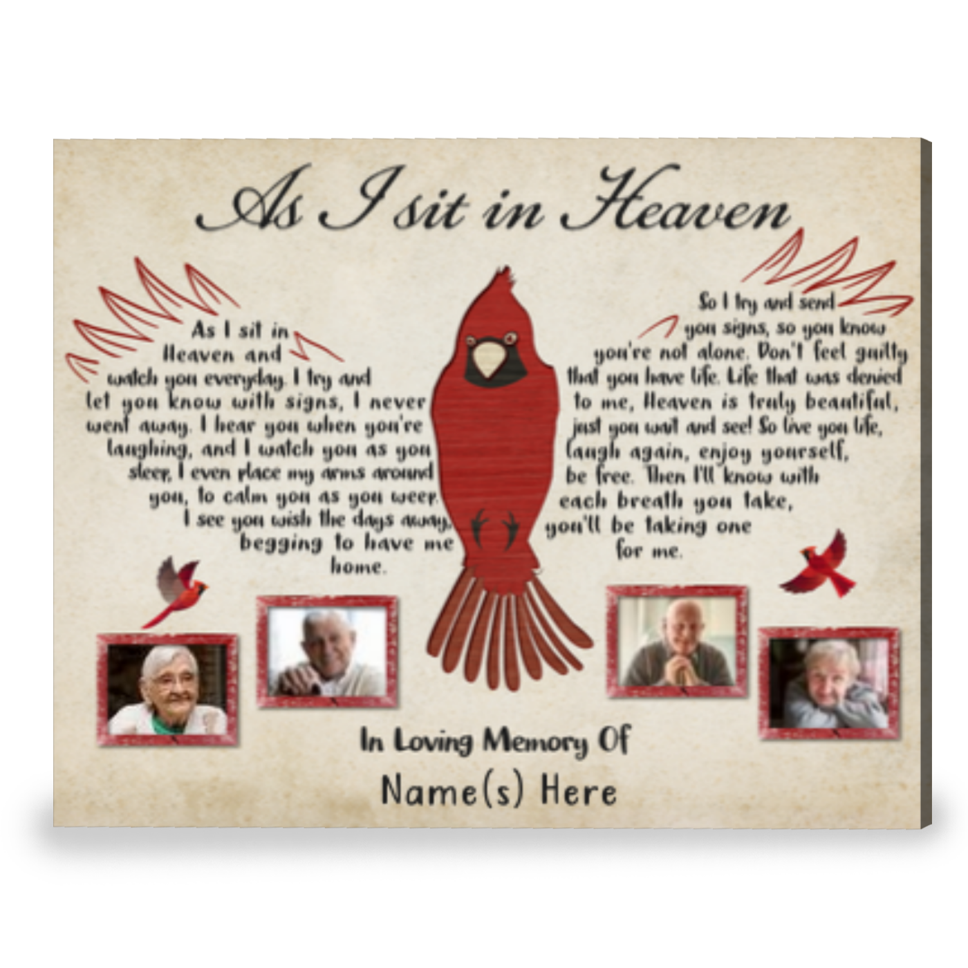 Cardinal Sympathy Gift Memorial Frame For Loved Ones As I Sit In Heaven Canvas Print