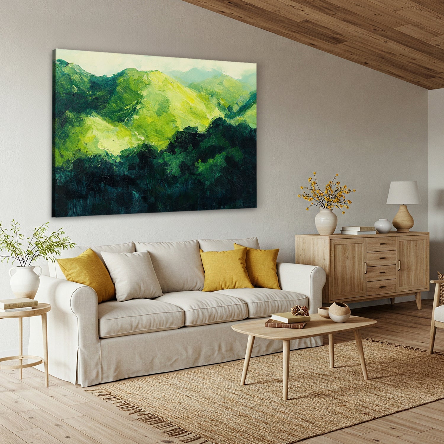 Abstract Green Landscape Mountain Wall Art