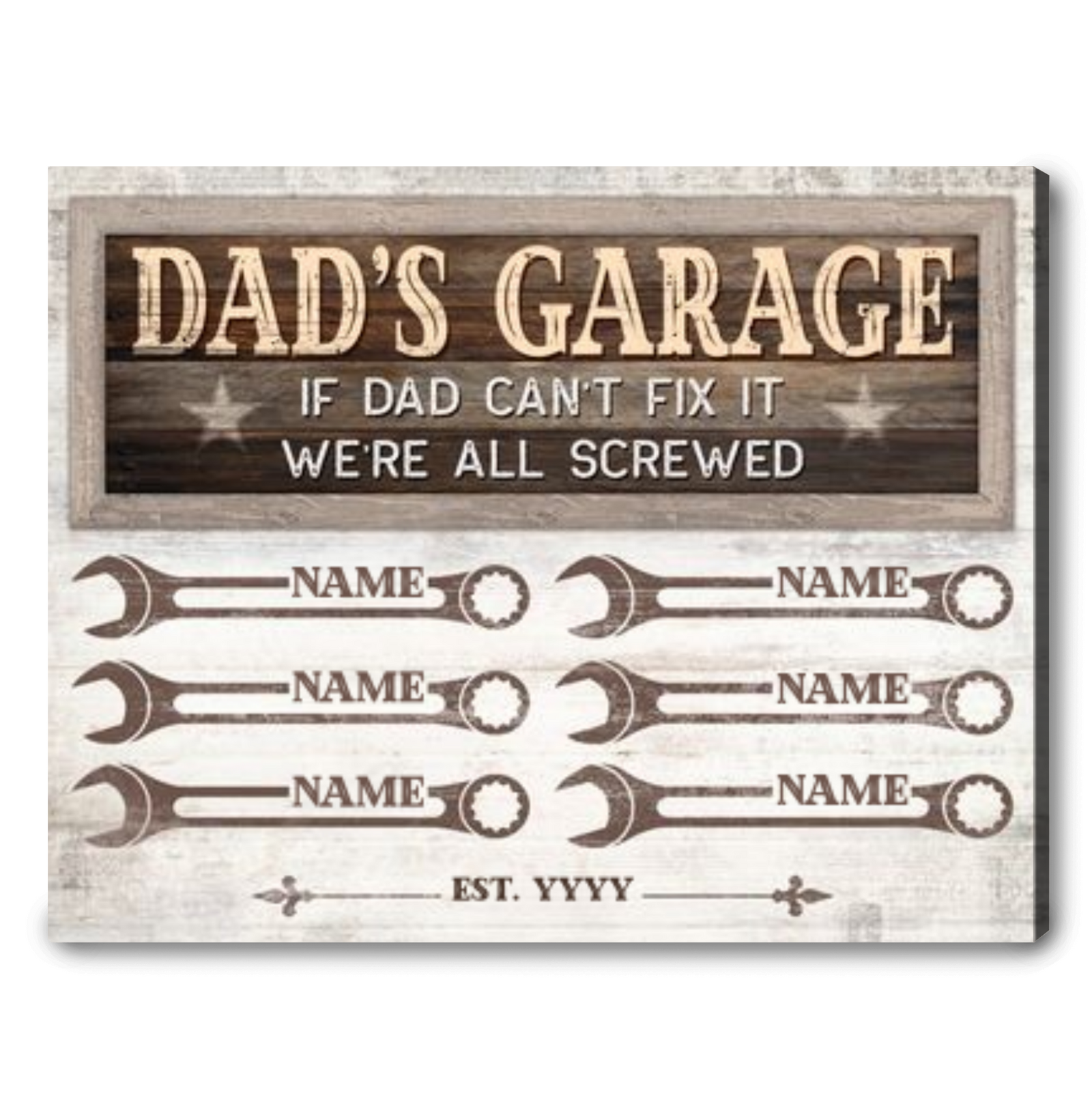 Special Father's Day Gift For Dad Custom Names Dad's Garage Canvas Print