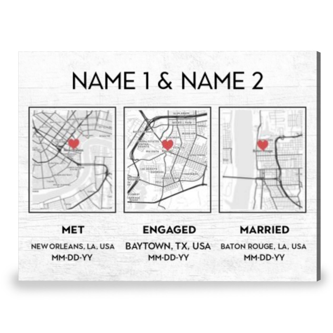 Custom Street Map Print Unique First Anniversary Gift Wedding Gift Canvas Print