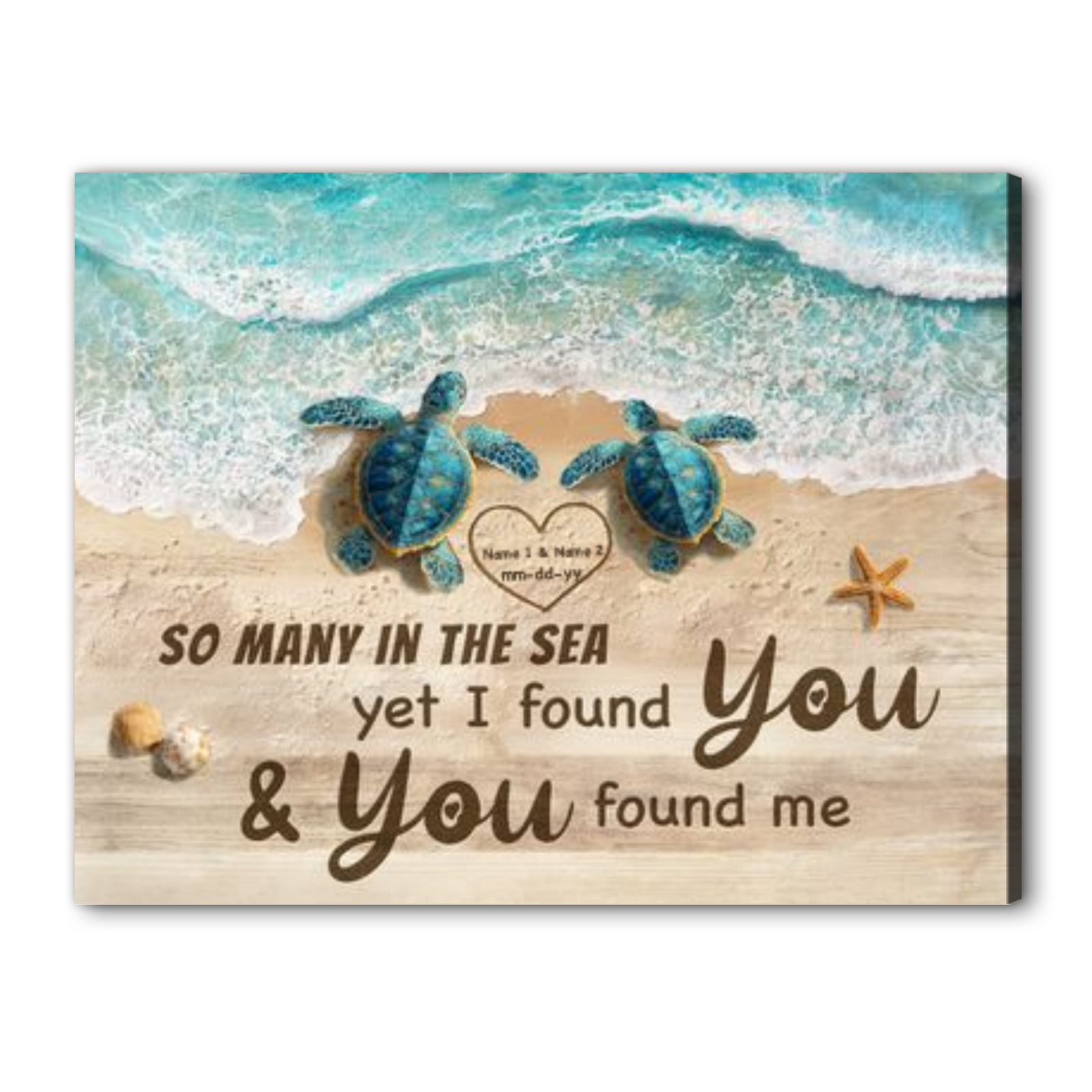Personalized Sea Turtle Couple Canvas Print - Romantic Beach Decor Anniversary Gift for Husband Wife