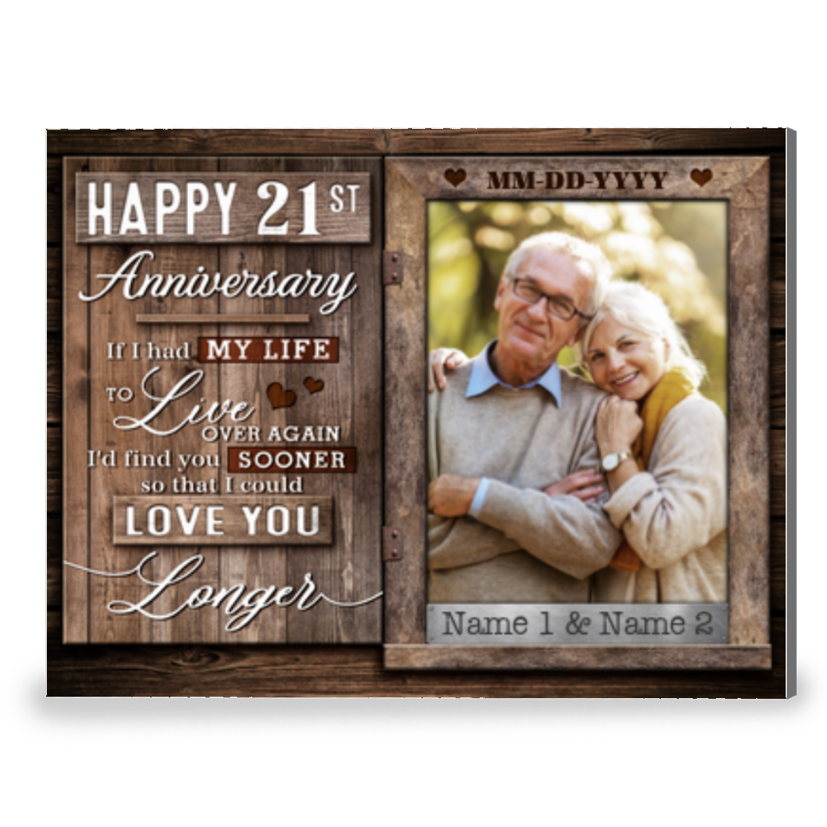 21st Anniversary Window Frame Personalized Photo Canvas Wall Art