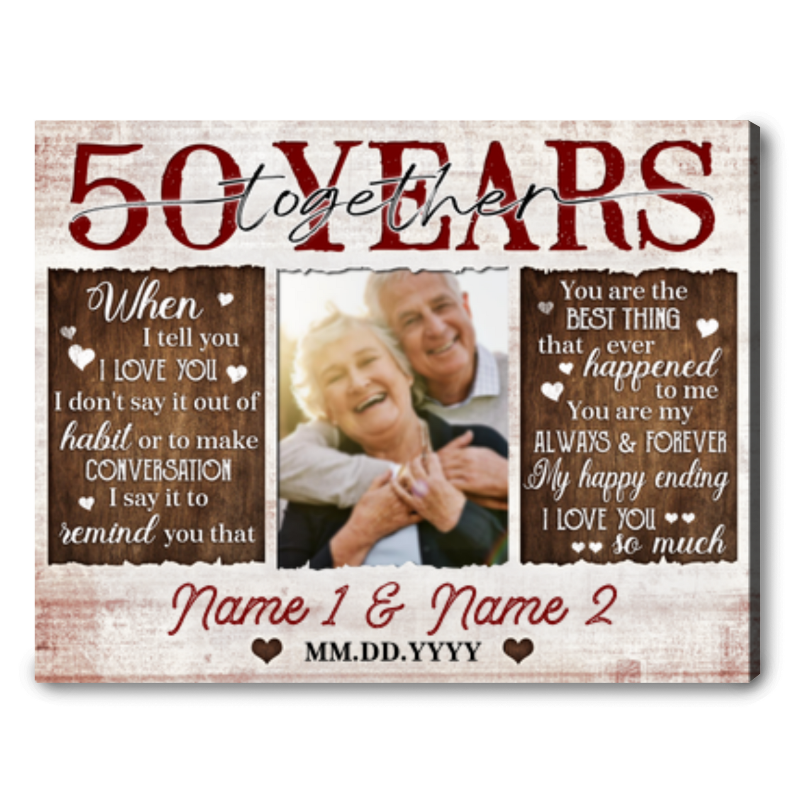Unique 50 Years Anniversary Gift Custom 50 Years Together Photo Canvas Print