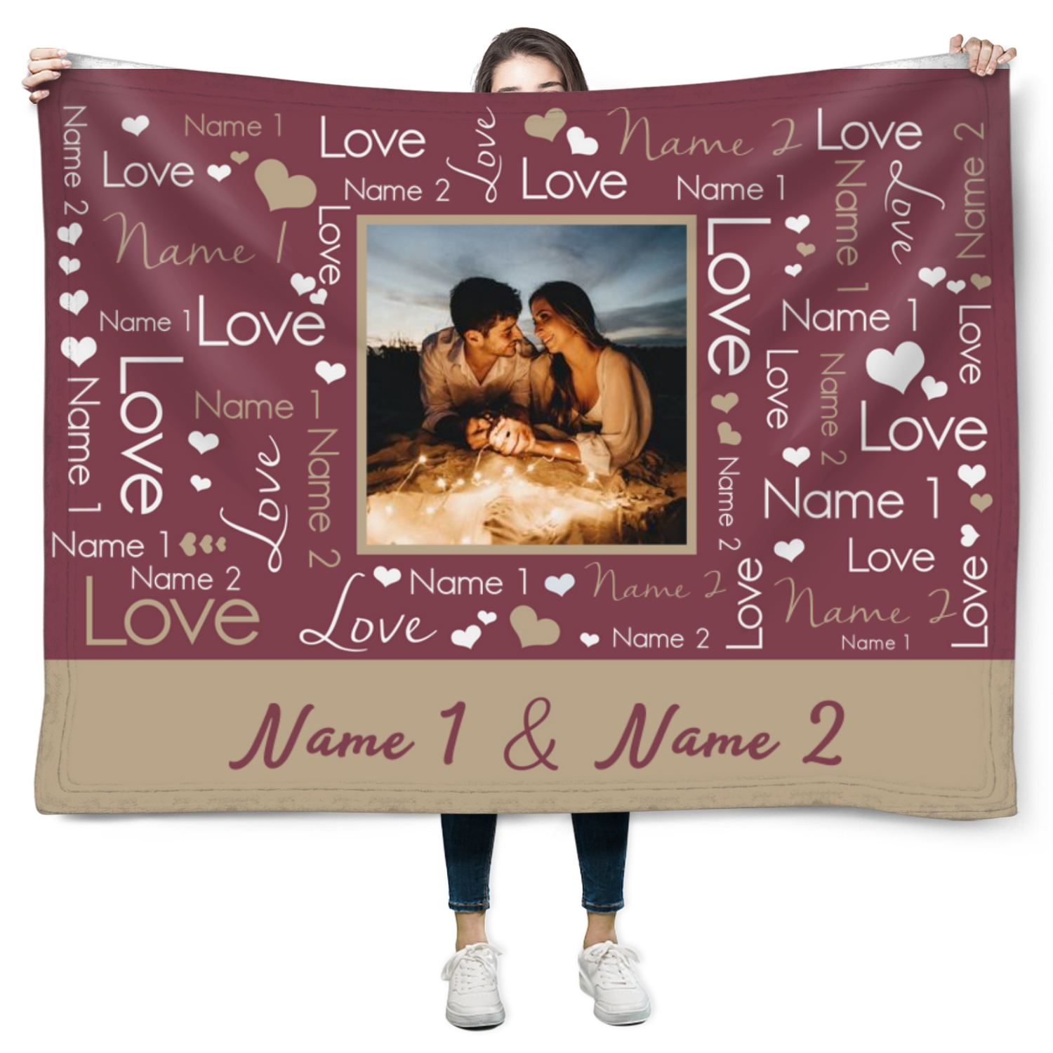 Unique Anniversary Gift For Couple Personalized Word Art Couples Photo Fleece Blanket 
