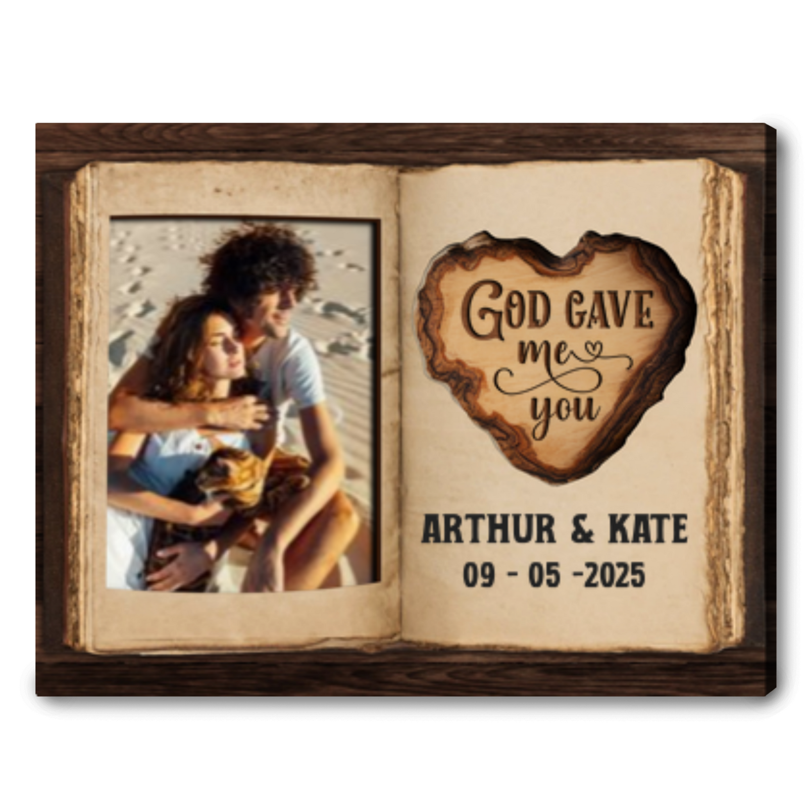 God Gave Me You – Personalized Couple Photo Love Book Canvas Wall Art