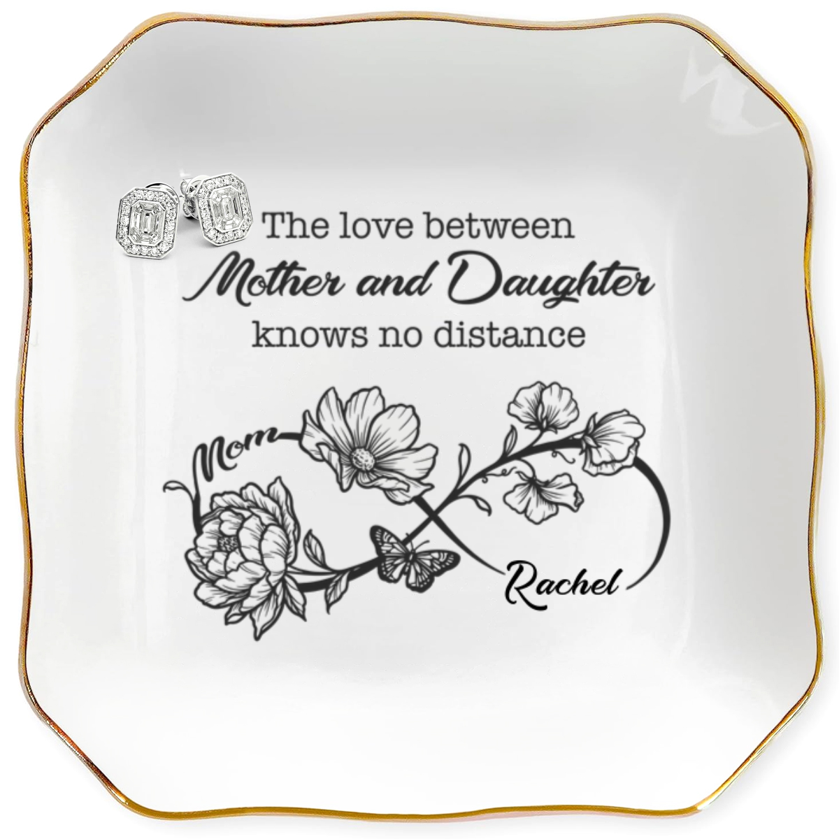 Infinity Love Personalized Name Square Shape Jewelry Dish Gift For Mom