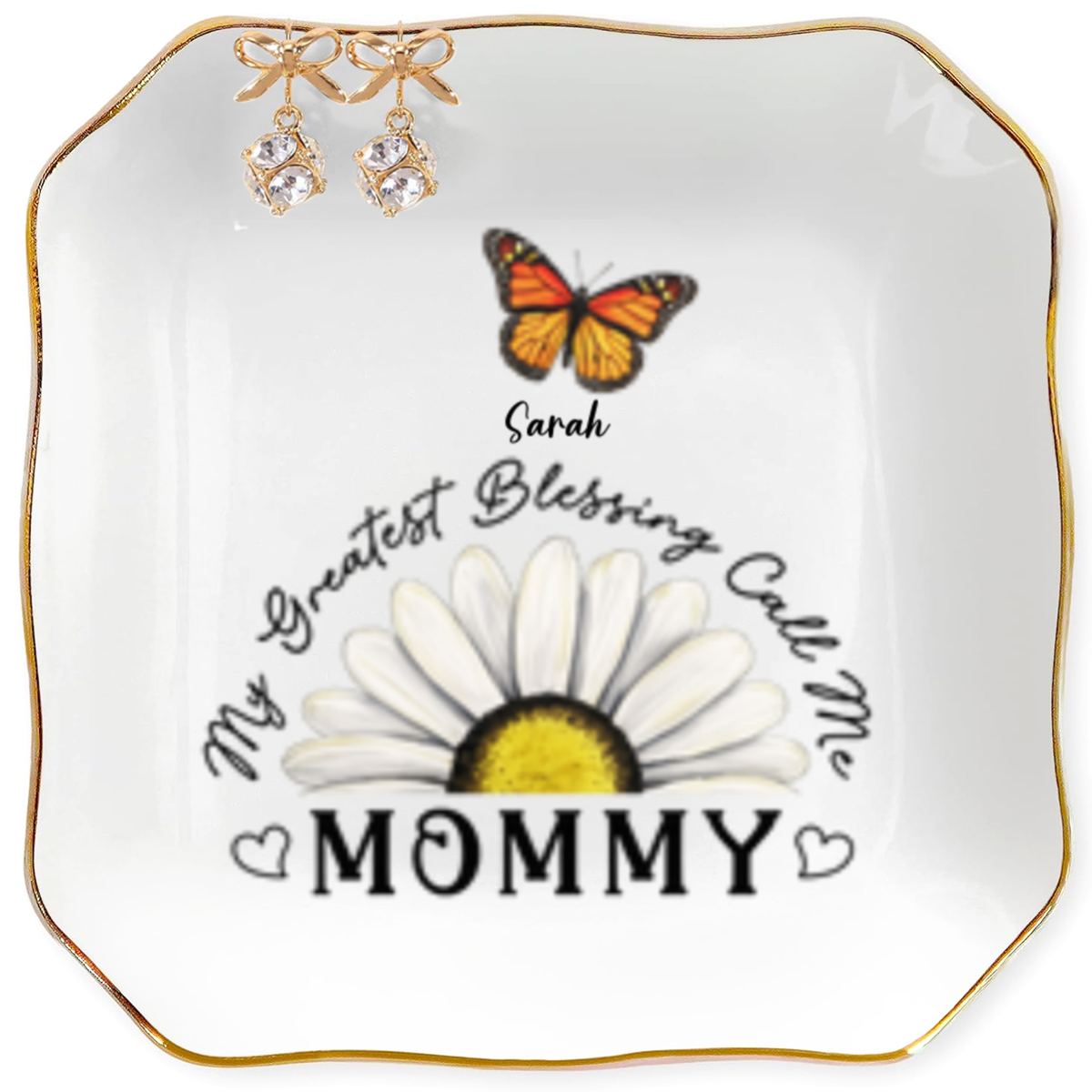 Mommy Butterfly Names Circle Personalized Jewelry Dish Gift From Kids For Mother