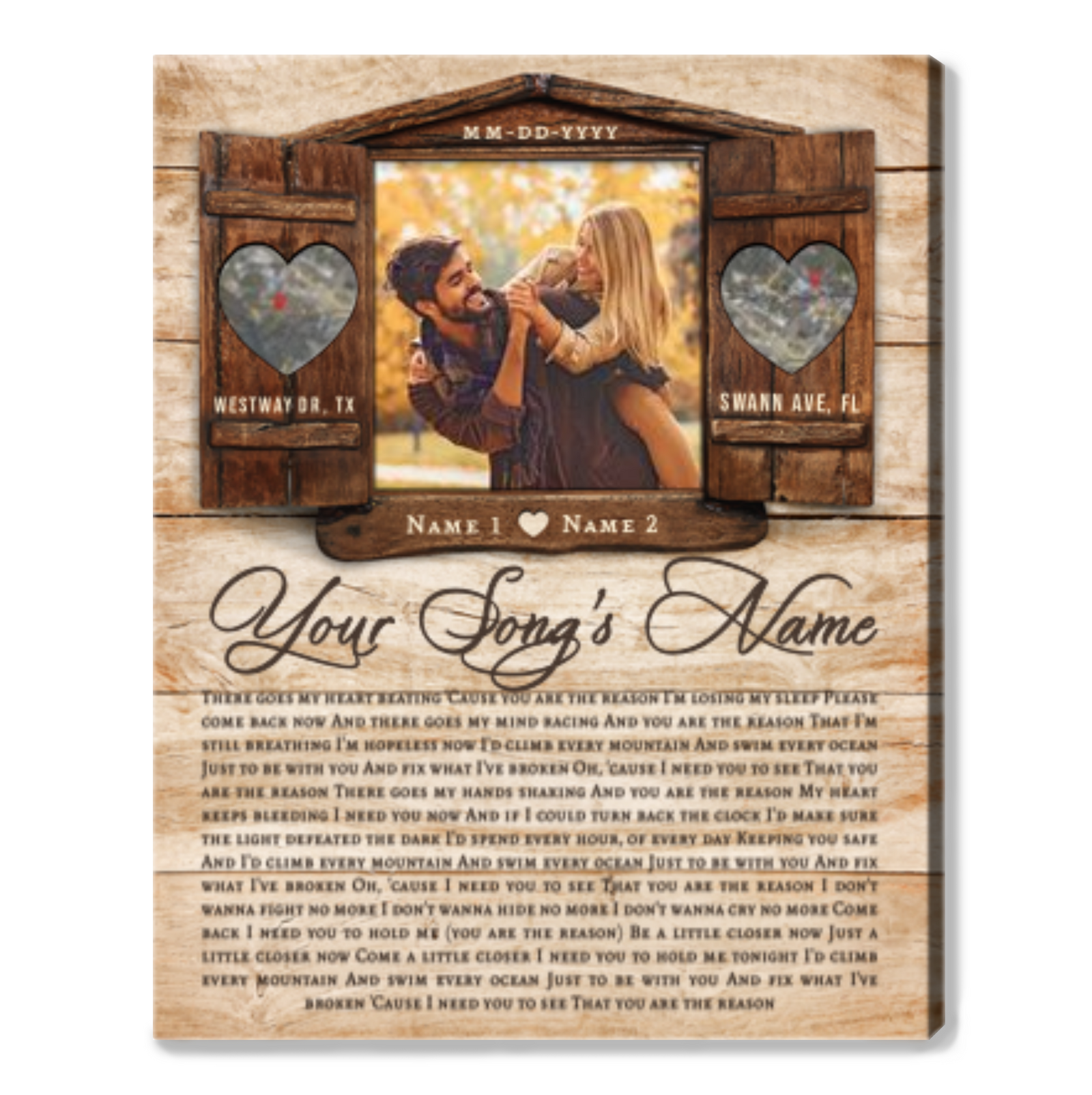 Anniversary Gifts Love Song Lyrics Custom Photo Vintage Canvas Wall Art