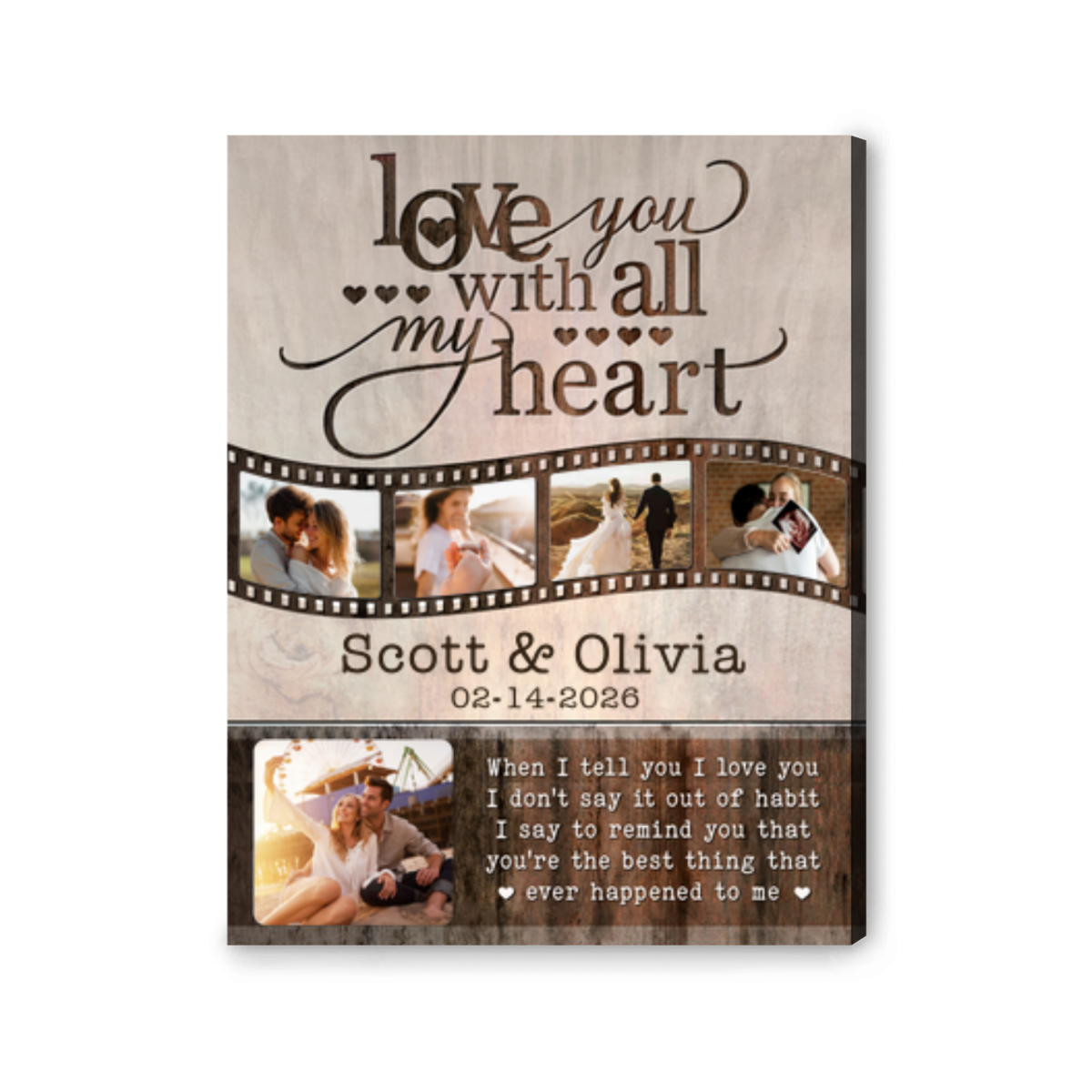 Love You Personalized Film Strip Canvas Photo Print Valentine’s Day Gift for Couple