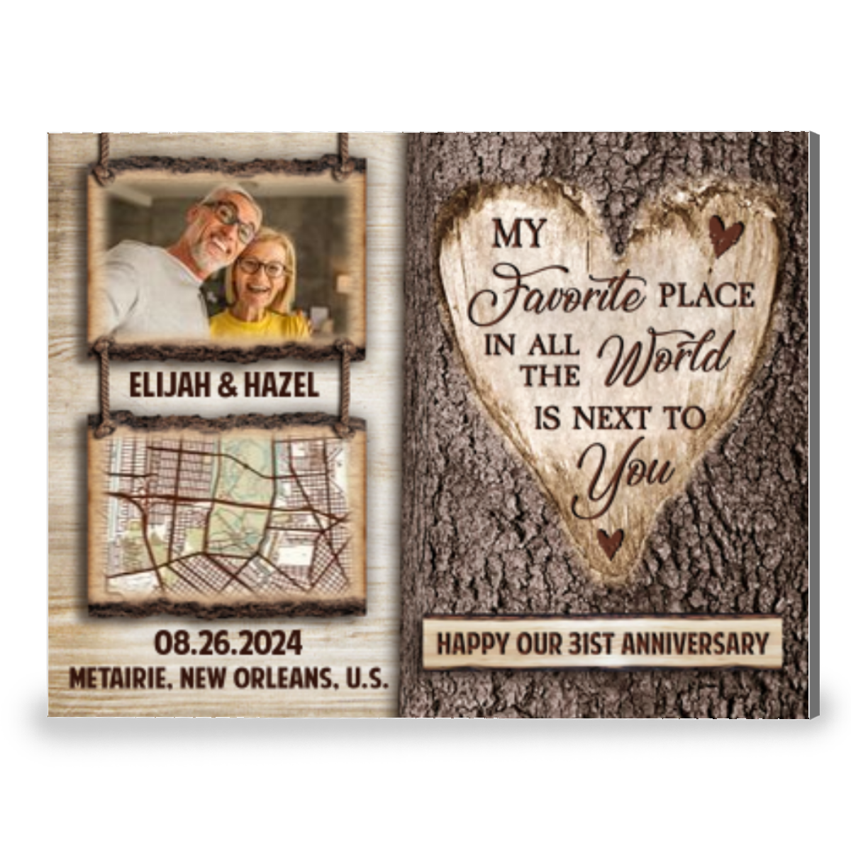 My Favorite Place Custom Map And Photo Happy 31st Anniversary Canvas Print Gift For Couple