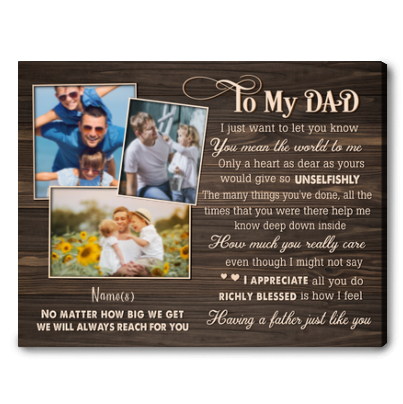 Gift For First Father's Day Personalized Photo And Name Canvas Wall Art