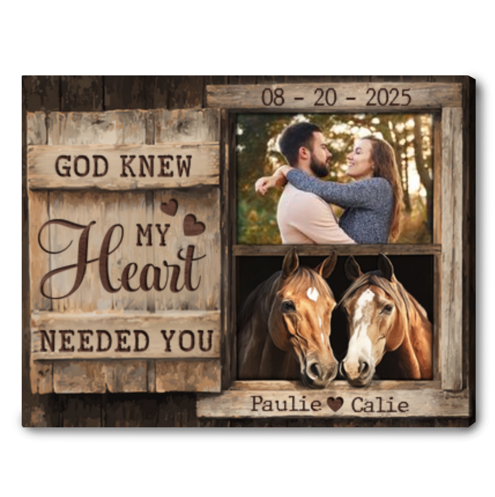 God Knew My Heart - Personalized Anniversary Gift For Couples Horses Canvas Wall Art
