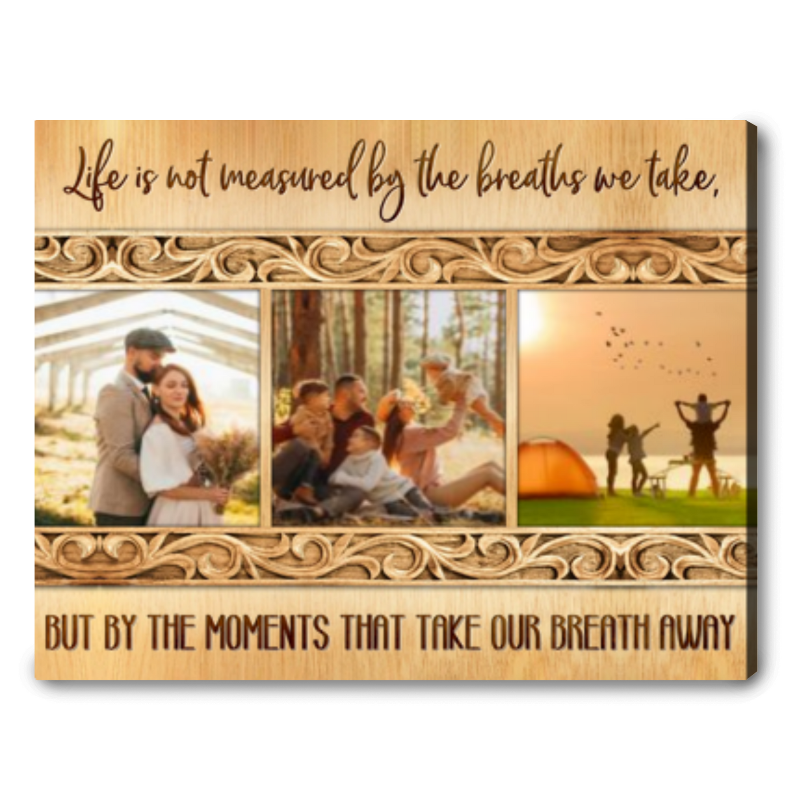 Personalized Family Gift Family Custom Wall Art Pattern Of Flower Carved Frame On Wood Background 