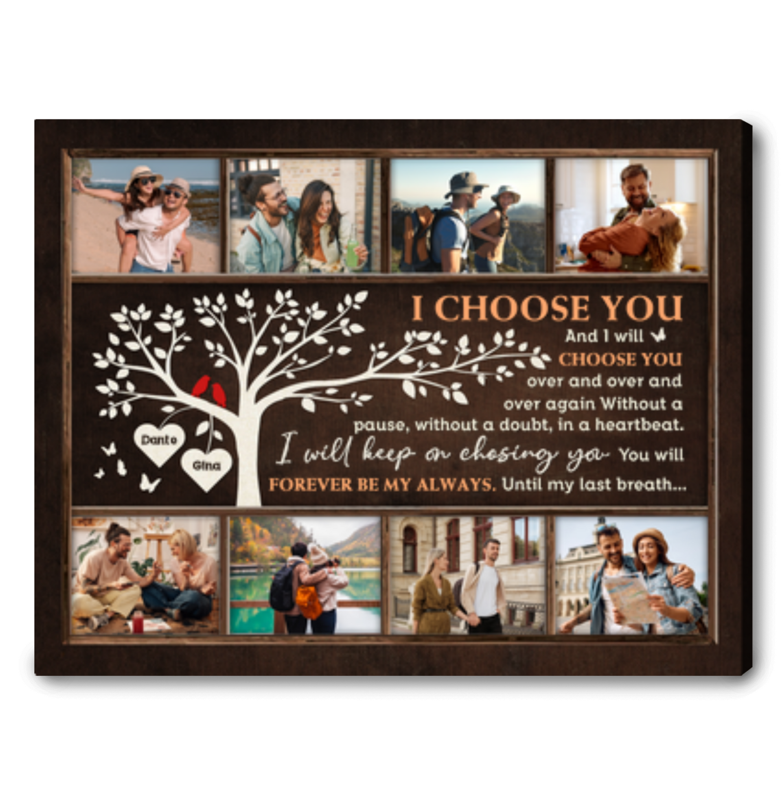 Tree of Love Wall Decor Custom Multi-Photo Canvas Anniversary Gifts For Couple 