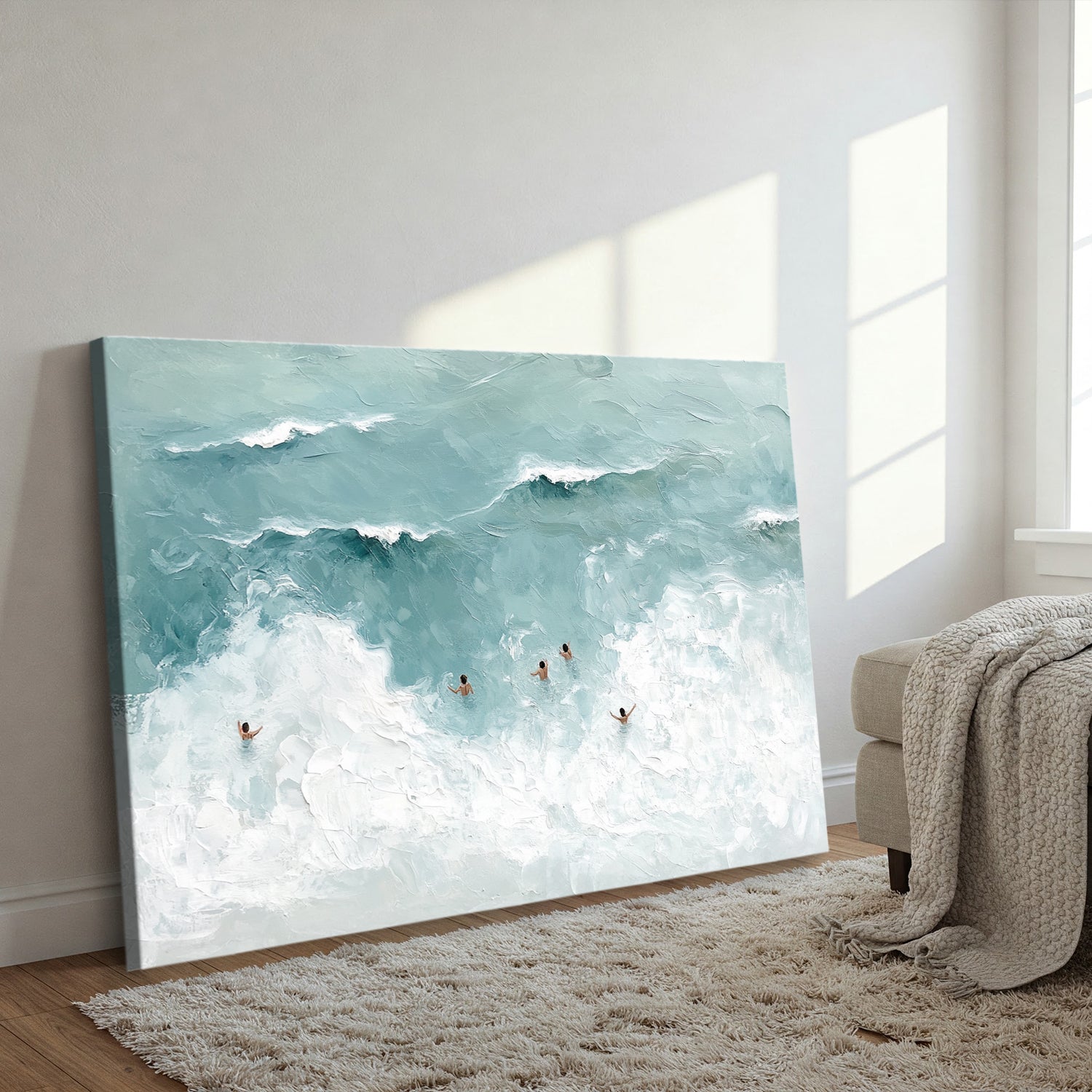 Swimmers In Turquoise Waves Beach Wall Art