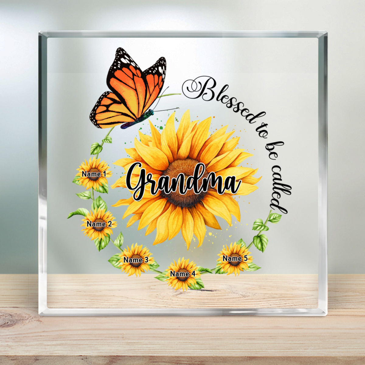 Personalized Mother's Day Gift For Grandma Sunflower Butterfly Acrylic Plaque