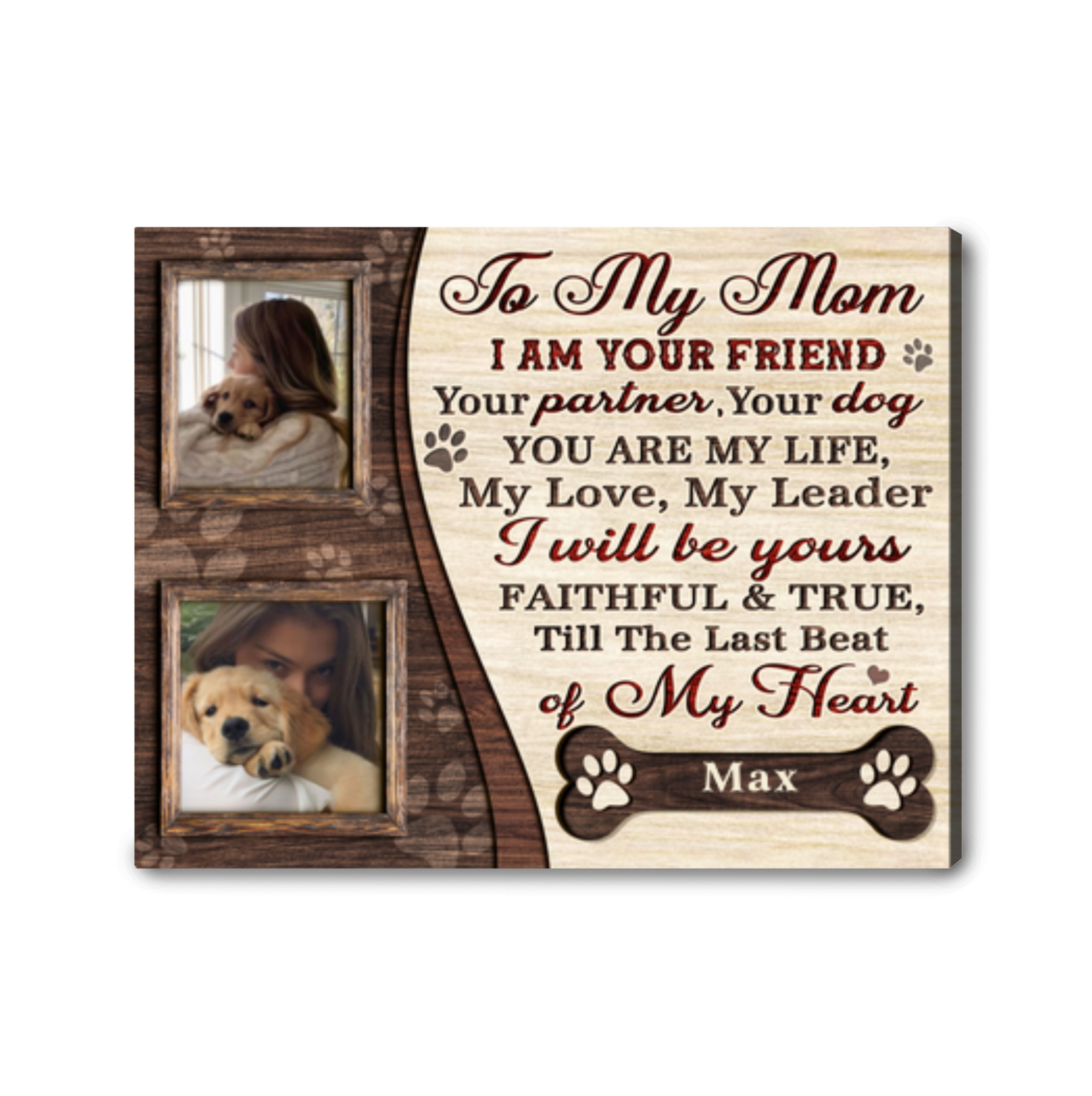 To My Mom Dog Lover Gift For Mother's Day Personalized Photo Wall Art Canvas