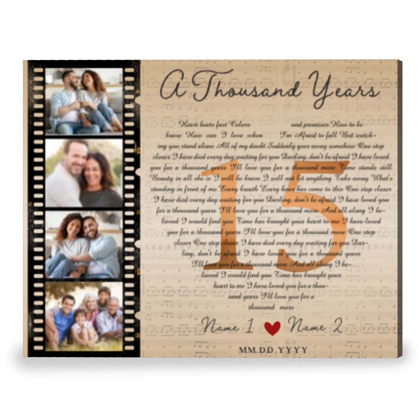Personalized 15th Wedding Anniversary Gift Song Lyrics Gift Canvas Print
