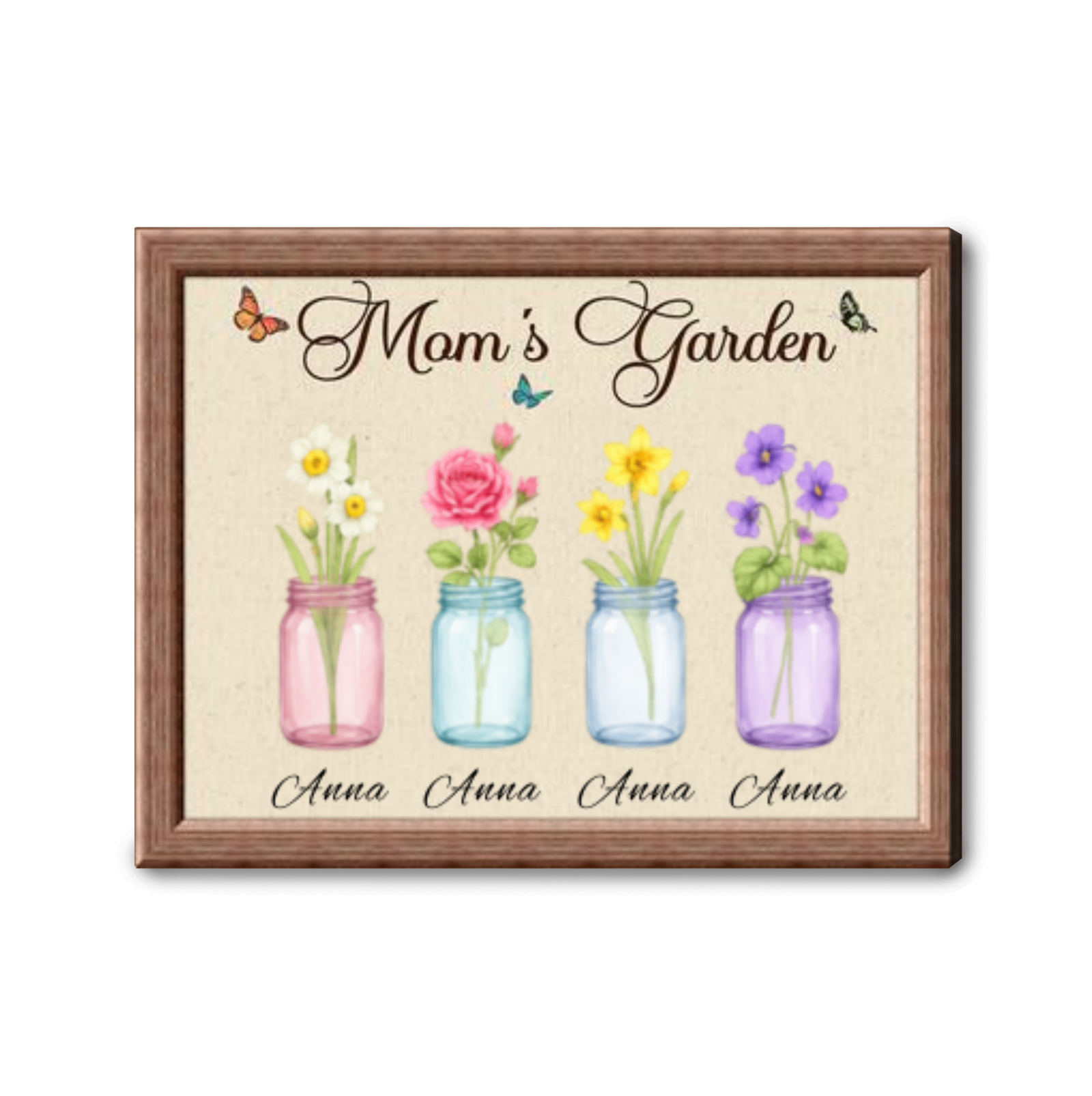 Mom’s Garden Mason Jar Birth Flower Personalized Canvas Print Custom Names Gift For Mother