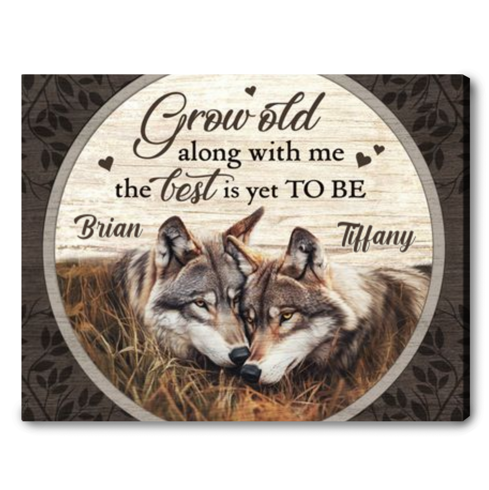 Grow Old Along With Me - Rustic Wolf Couple Personalized Anniversary Canvas Wall Art 