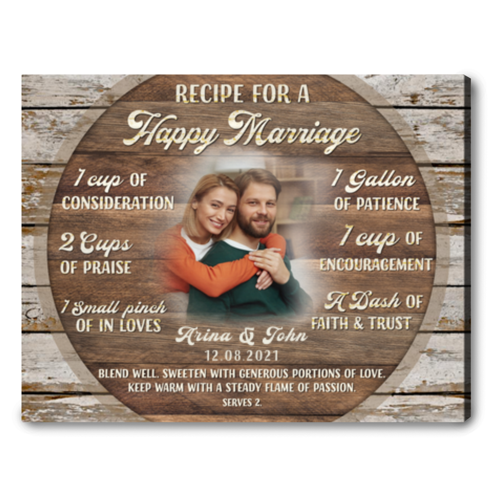 Recipe For a Happy Marriage –  Anniversary Wedding Gift Rustic Custom Photo Canvas Wall Art
