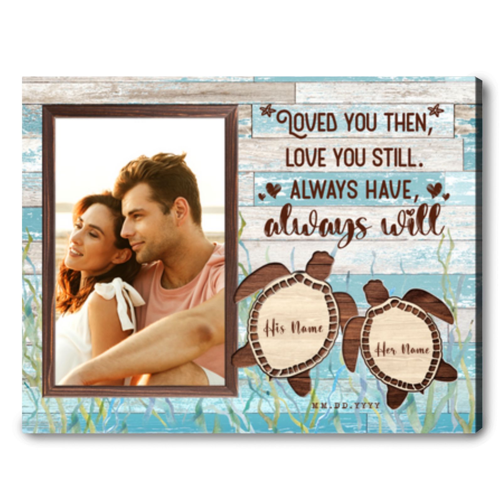 Beautiful Sea Turtles Couple Anniversary Gift Custom Photo Canvas Print