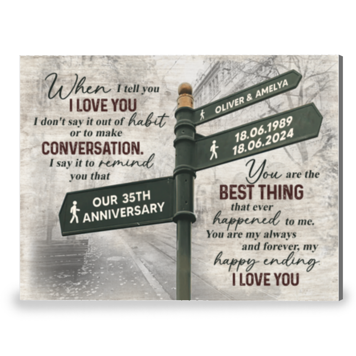 Street Sign Custom Names 35th Anniversary Canvas Print