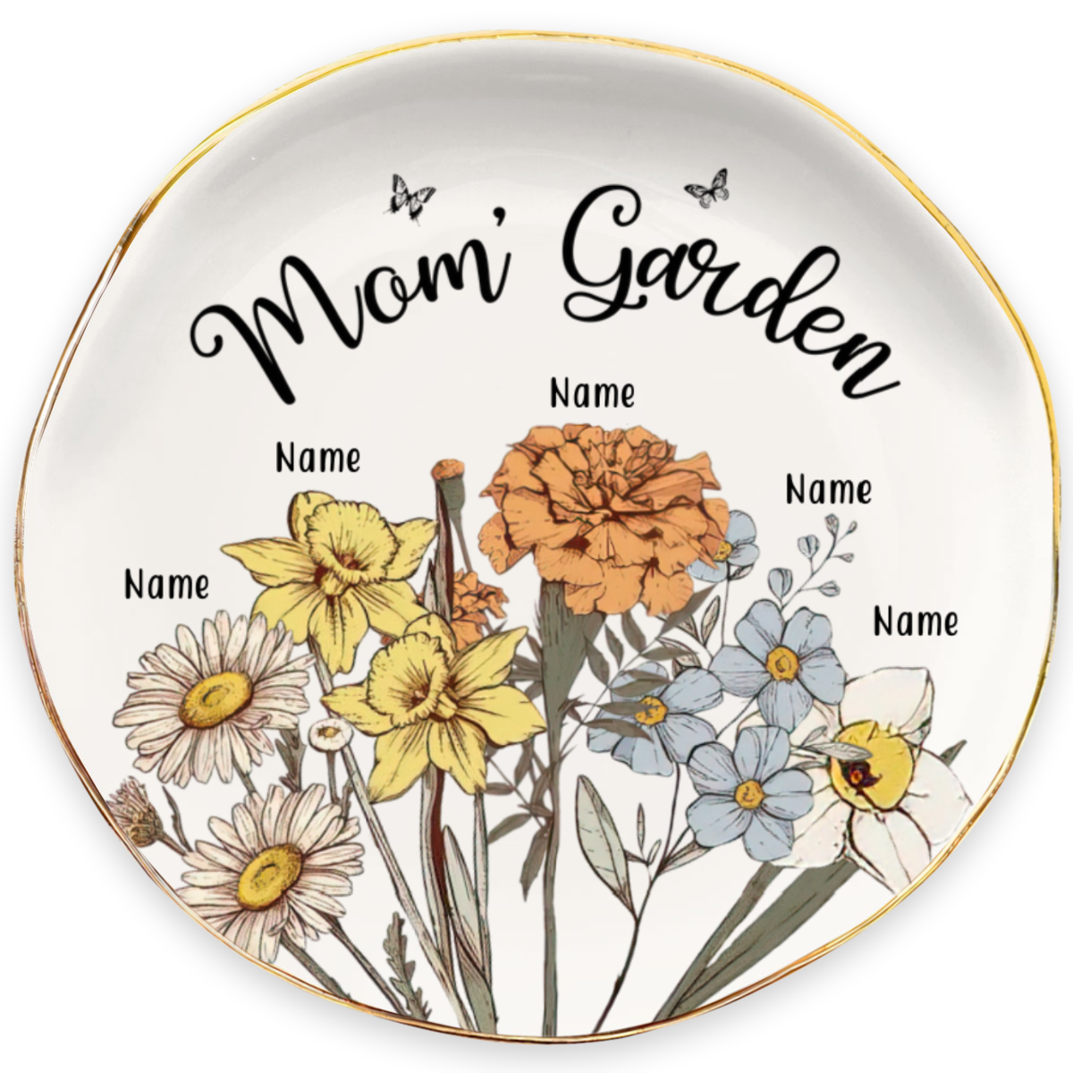  Mom’s Garden Personalized Name Round Shape Jewelry Dish Gift For Mom