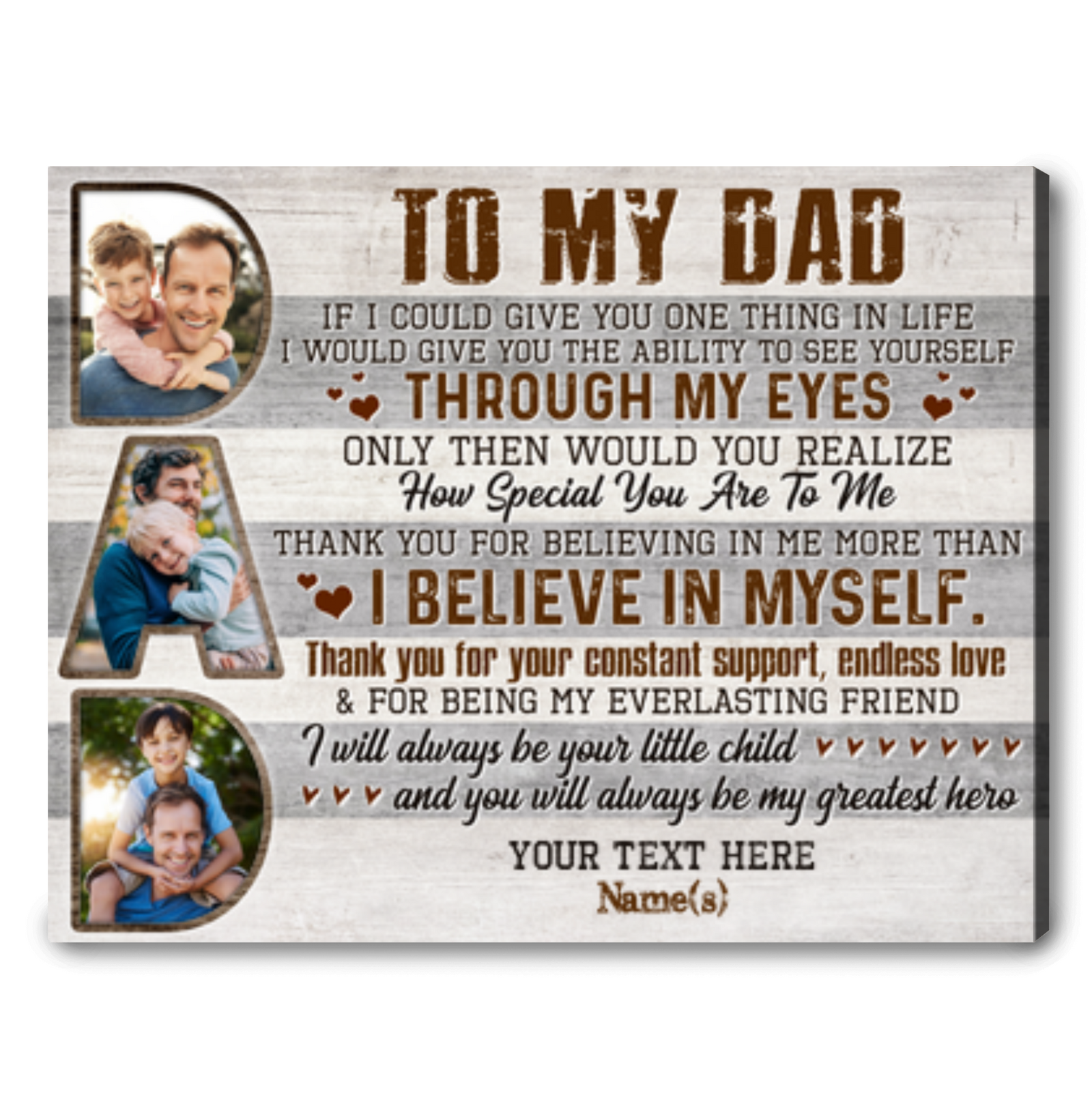 Personalized Gift For Father's Day Unique Photo Dad Canvas Wall Art
